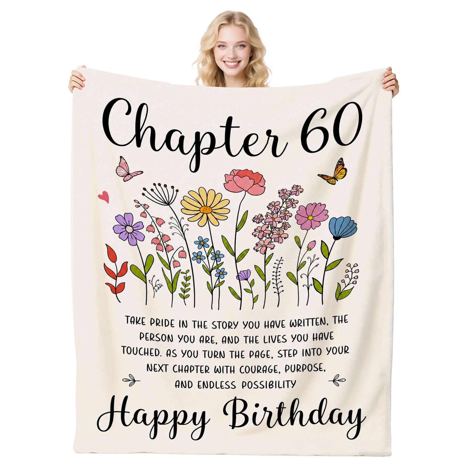 60th Birthday Gift Blanket for Women, 50"X60" Soft Flannel Blanket, Turning 60 Throw Blankets, 60 Year Old Flannel Throw Presents, Female 60th Birthday Gifts for Mum Wife Sister Best Friend