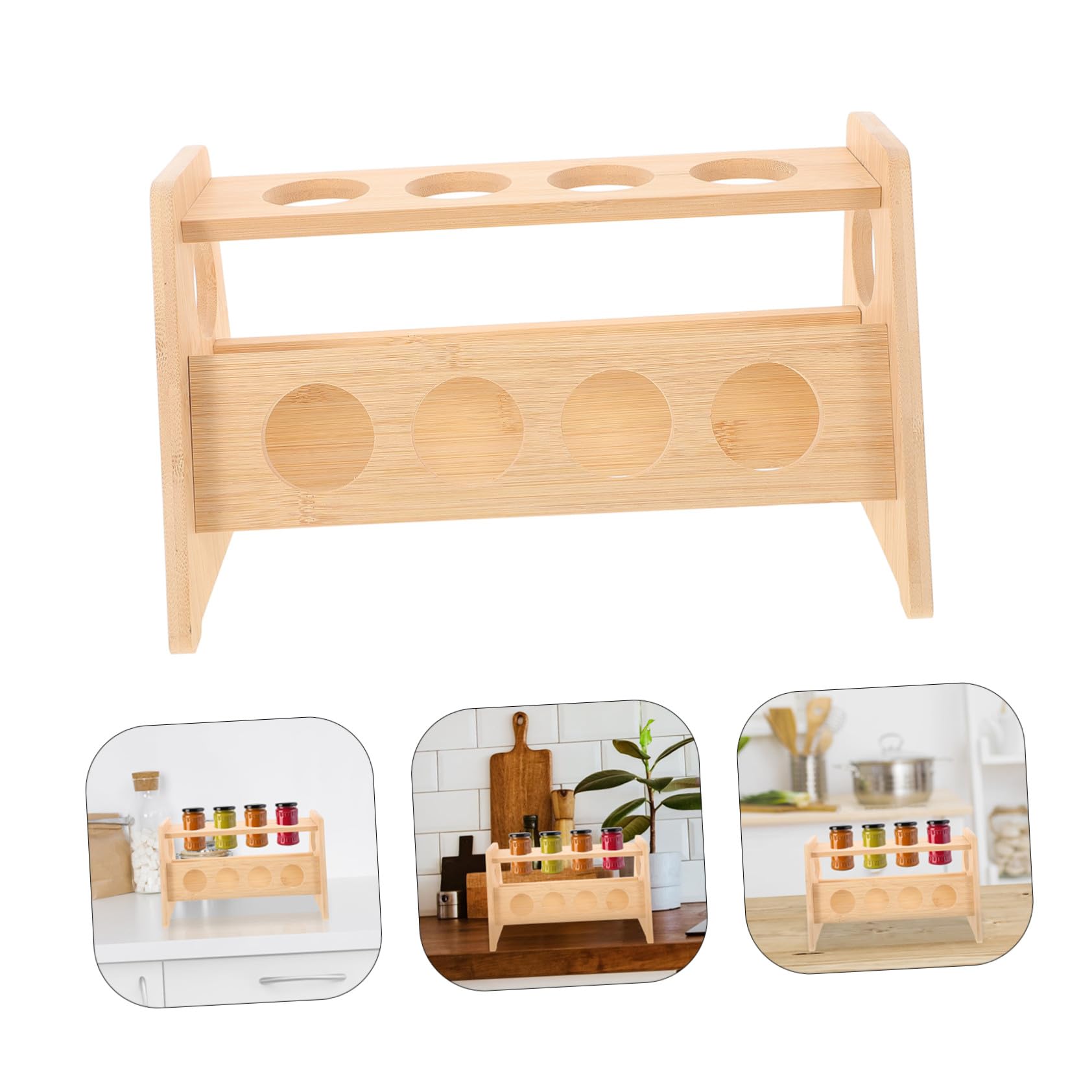 STOBAZA Gewürzregal aus Holz für Gewürzgläser Aufbewahrungsregal für Küche Schreibtisch Schlafzimmer und Badezimmer Organizer für Kleine Gegenstände