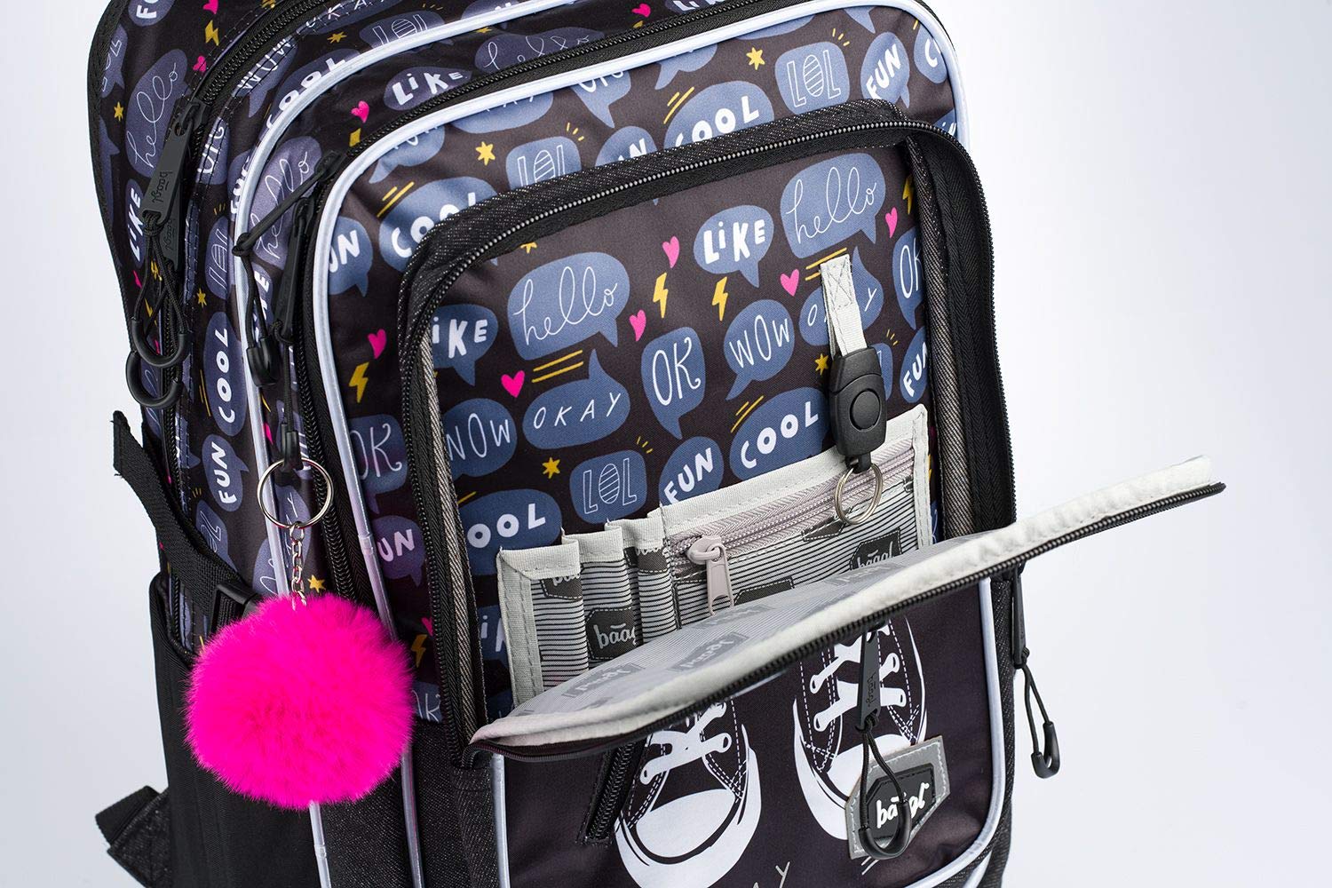Baagl Schulrucksack Set Mädchen 3 Teilig - Schultasche ab 3. Klasse - Grundschule Ranzen mit Brustgurt - Ergonomischer Schulranzen (Turnschuhe)