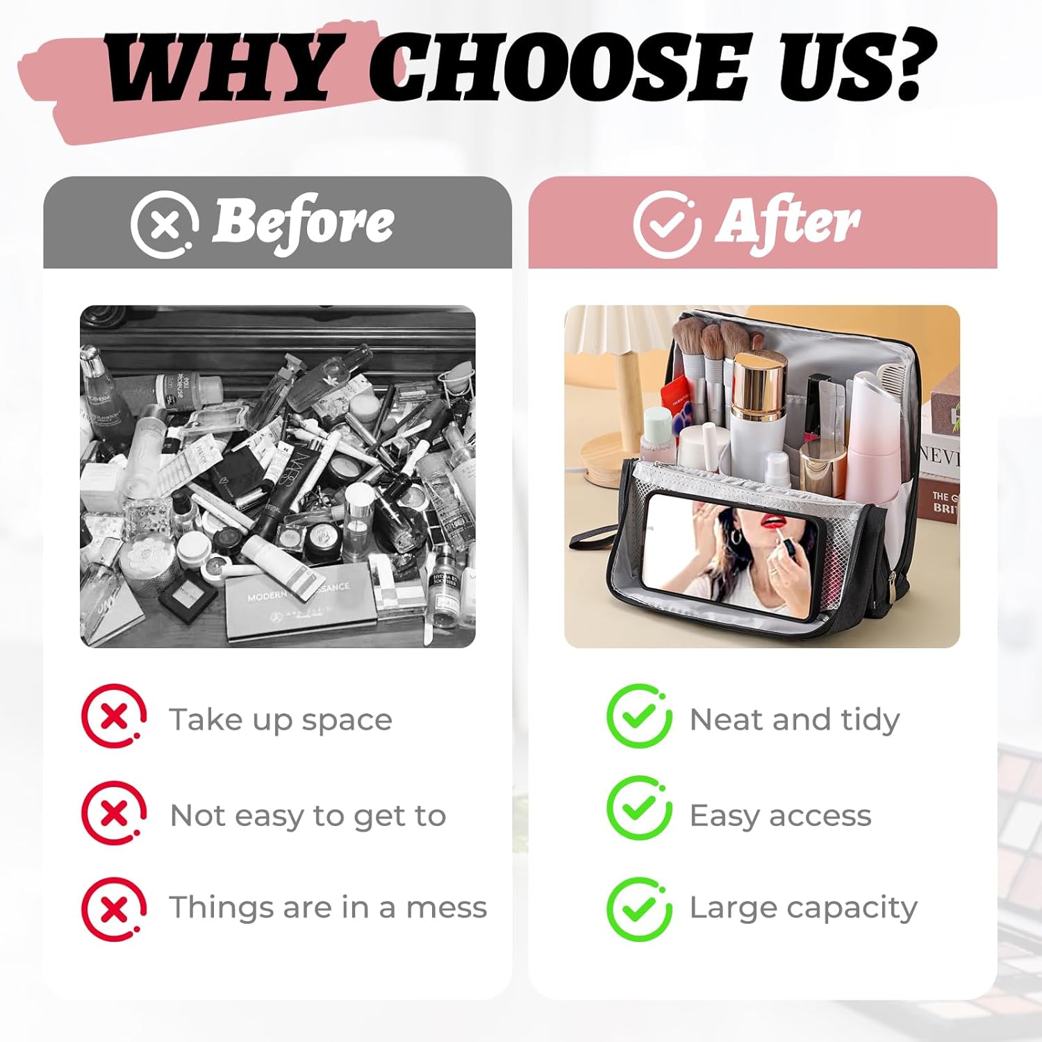 Standing Makeup Bag Organizer with 6 Brush Guards, Large Portable Makeup Organizer Bag for Travel, Stand Up Cosmetic Case with Brush Protectors (​​Black​) - Image 5