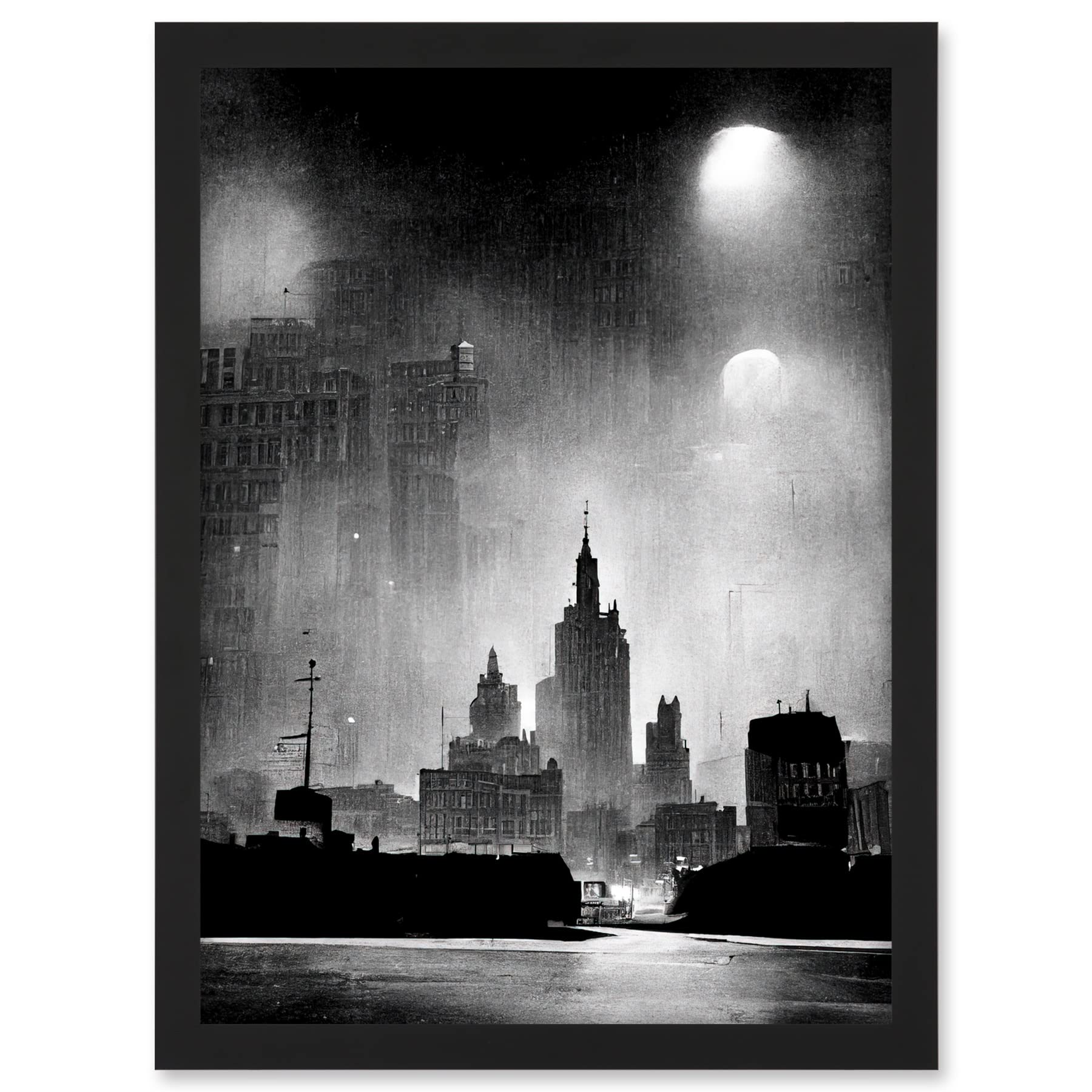 Doppelganger33 LTD 1950s Black And White New York Rainy Mist Cityscape Artwork Framed A3 Wall Art Print