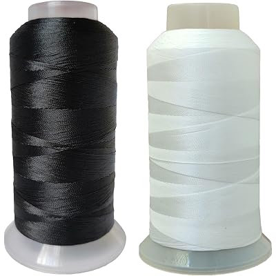 Polyester Thread Heavy Duty Bonded UV Resistant Outdoor Thread #69 T70 Size 210D/3Ply for Marine Upholstery, Leather, Sewing Crafts, 3000Yards Pack of 2 (Black White)