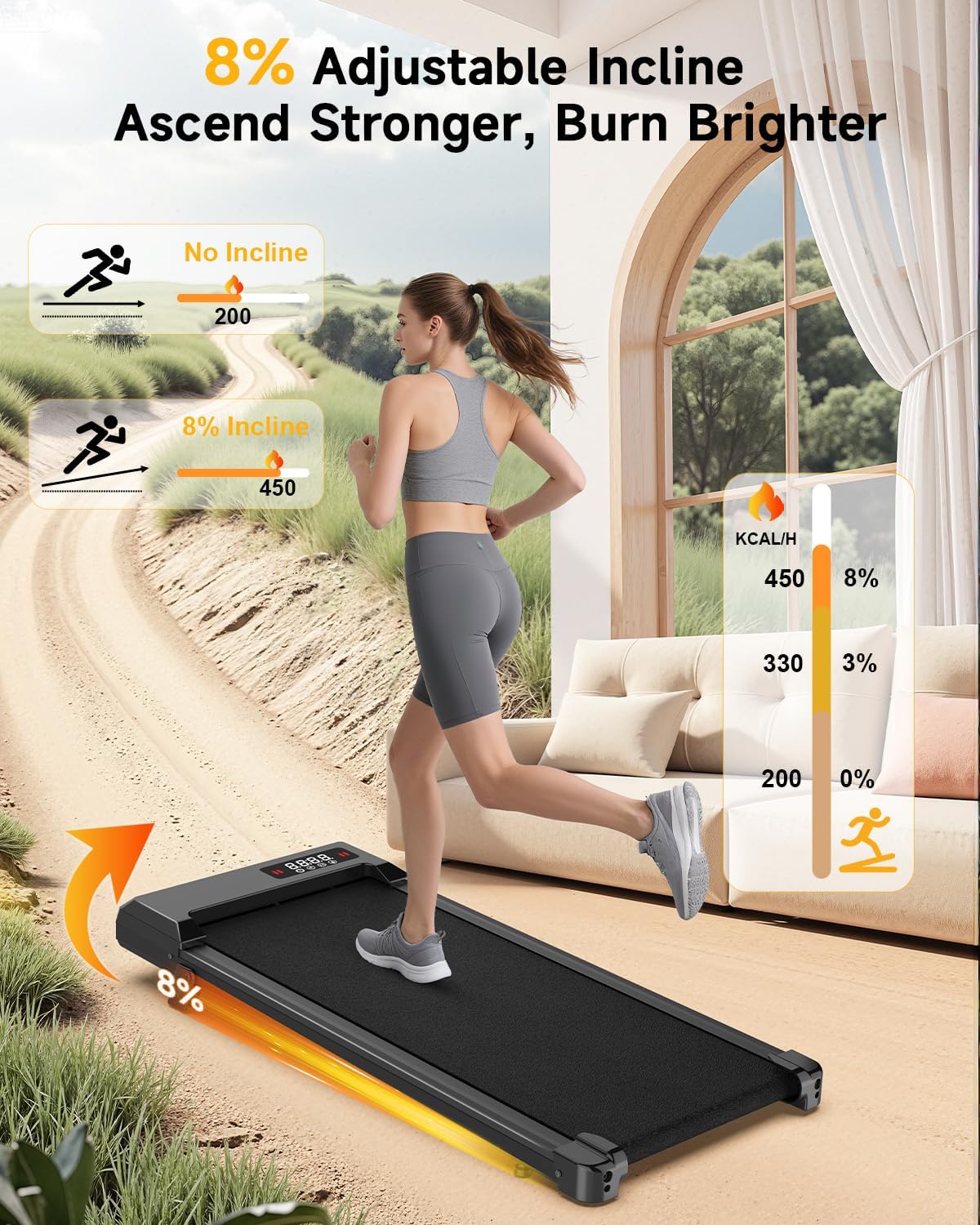 Walking Pad Treadmill with Handle Bar,Walking Pad with Incline 8%,2.5HP Quiet Under Desk 320 lbs 2 in 1Treadmills for Home Office,Compact Foldable Walking Pad,Remote Control&LED Display