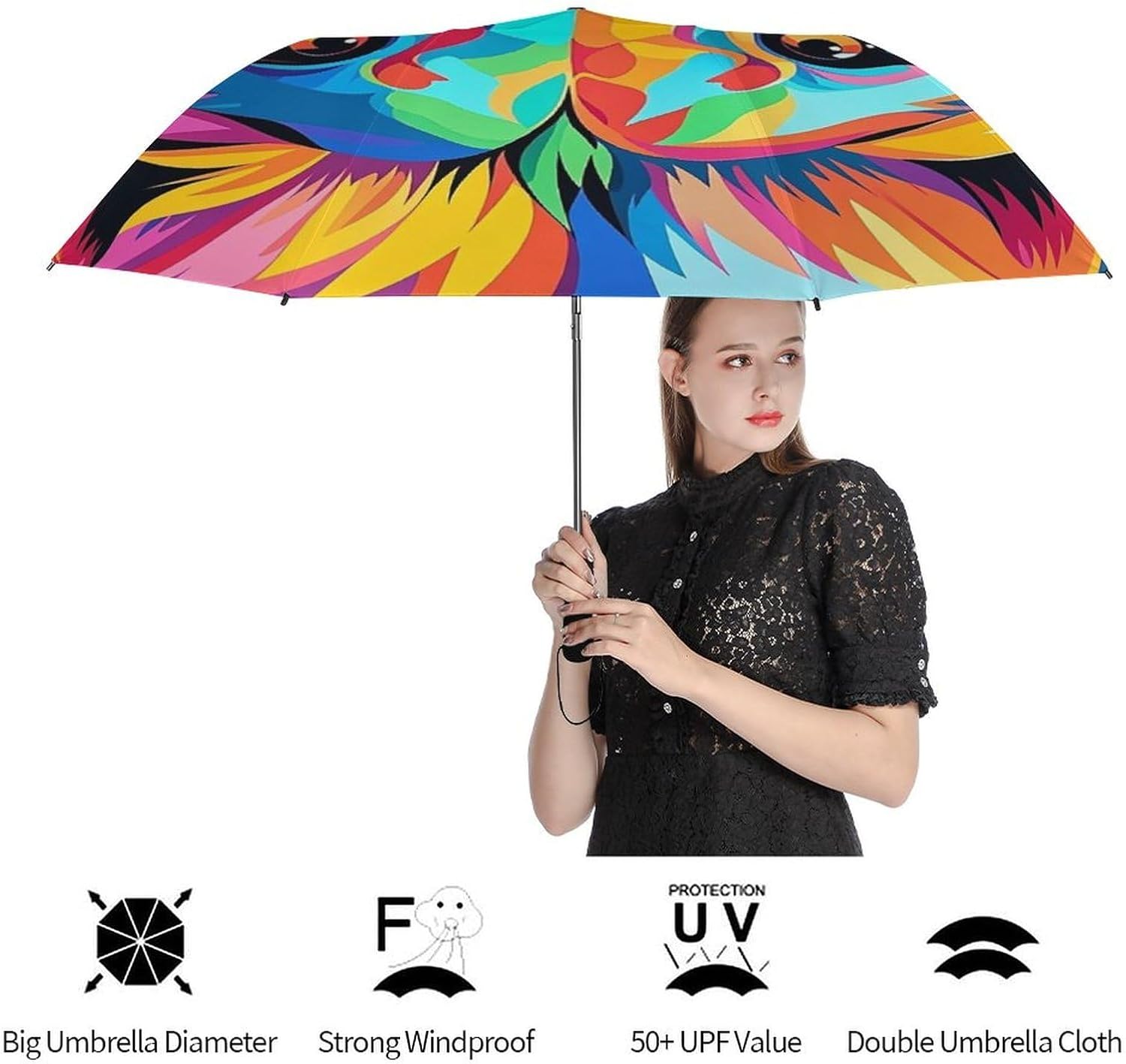 Colorful Lion Golf Umbrellas-2 Fold Automatic,Windproof Umbrella with Portable,Strong,Folding Umbrella for Women Men
