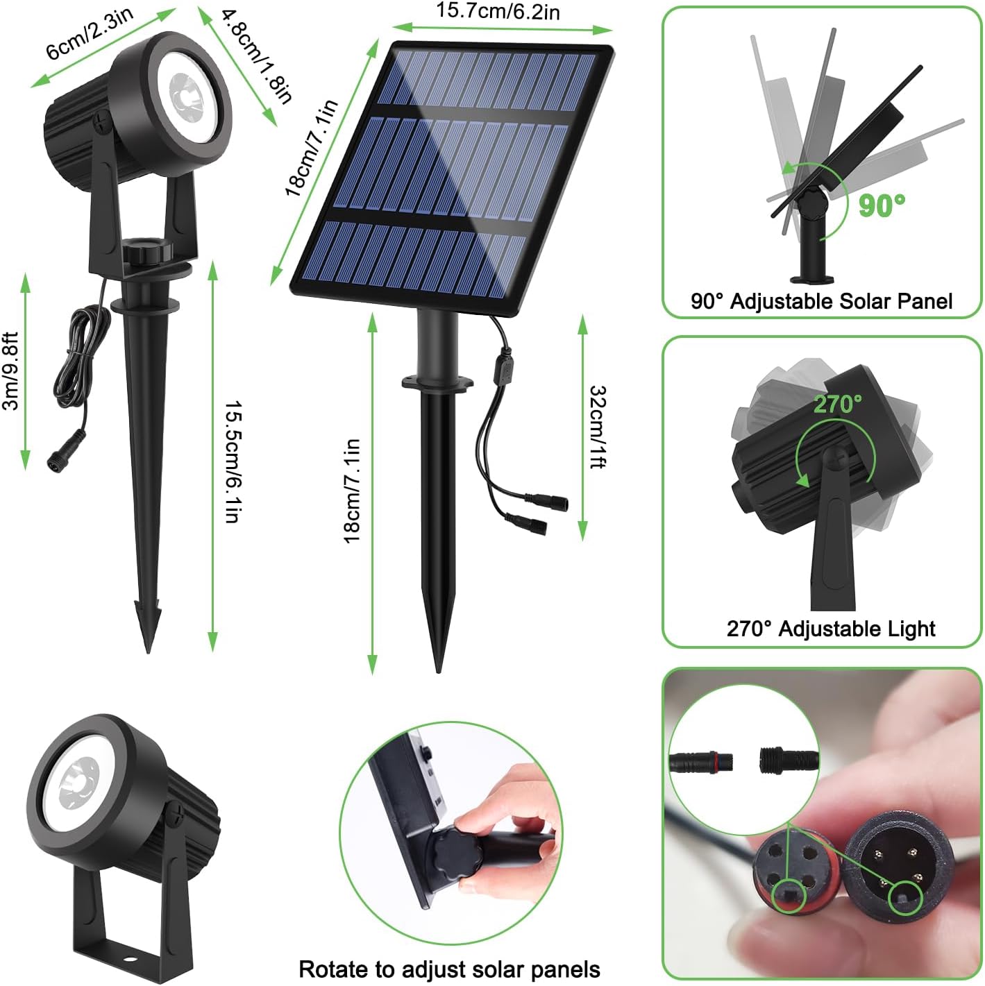 Solar Spotlights Outdoor Waterproof, RGB Landscape Spotlights, Christmas Decorative Solar Spot Lighting for Garden, Yard, Pathway, Lawn, Poolside, Party, 4-in-1 Mounted (RGB, 1 Pack)