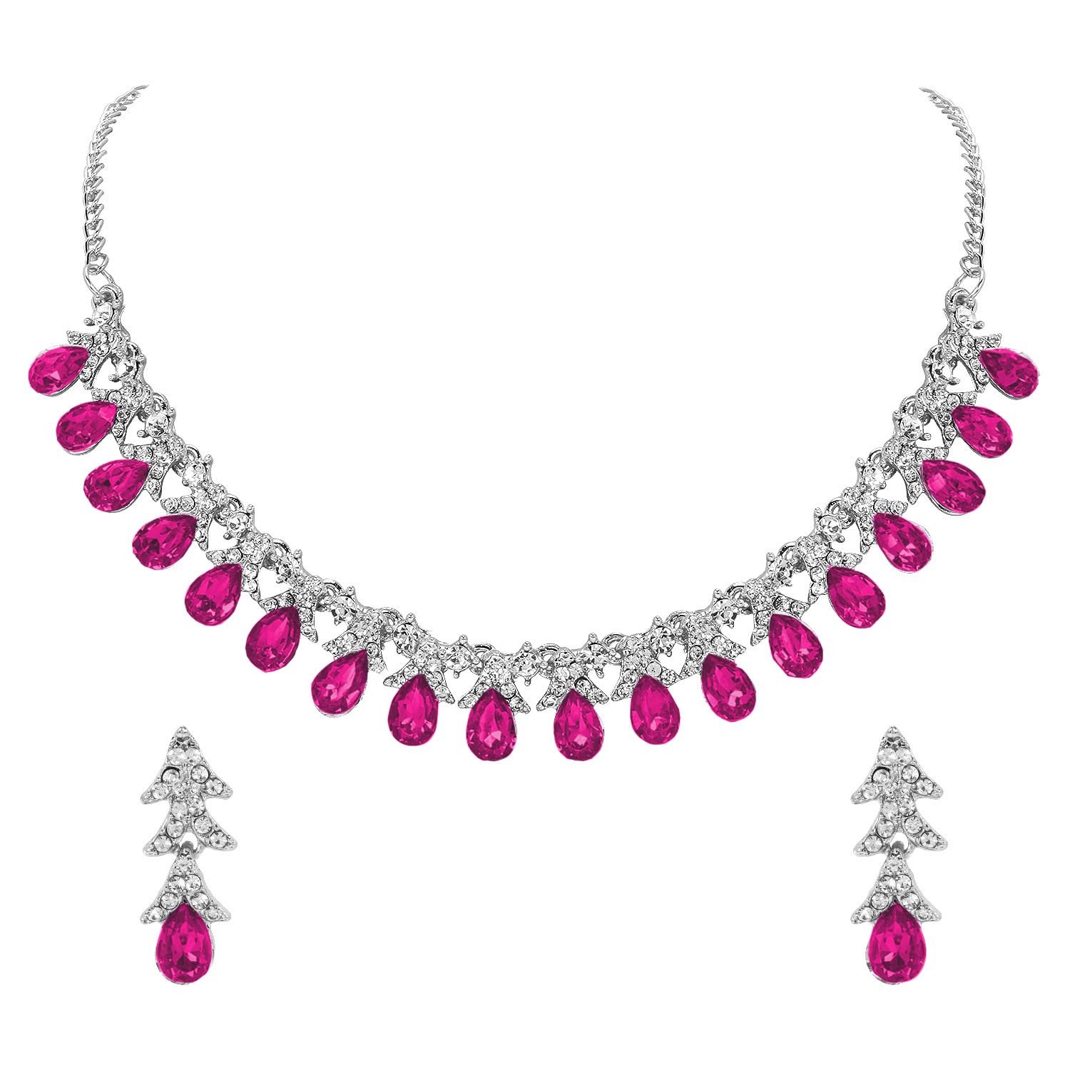 maayeri Jewels Dark Pink Rhodium Plated Minimal Necklace With Earrings For Women (B0B15BPL6G) Amazon Price History, Amazon Price Tracker
