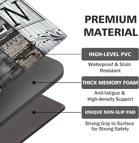 Miniatura 8 de ASPMIZ Juego de 2 alfombrillas de cocina de estilo granja, de PVC, impermeables, alfombras y tapetes de cocina de madera vintage, antideslizantes,