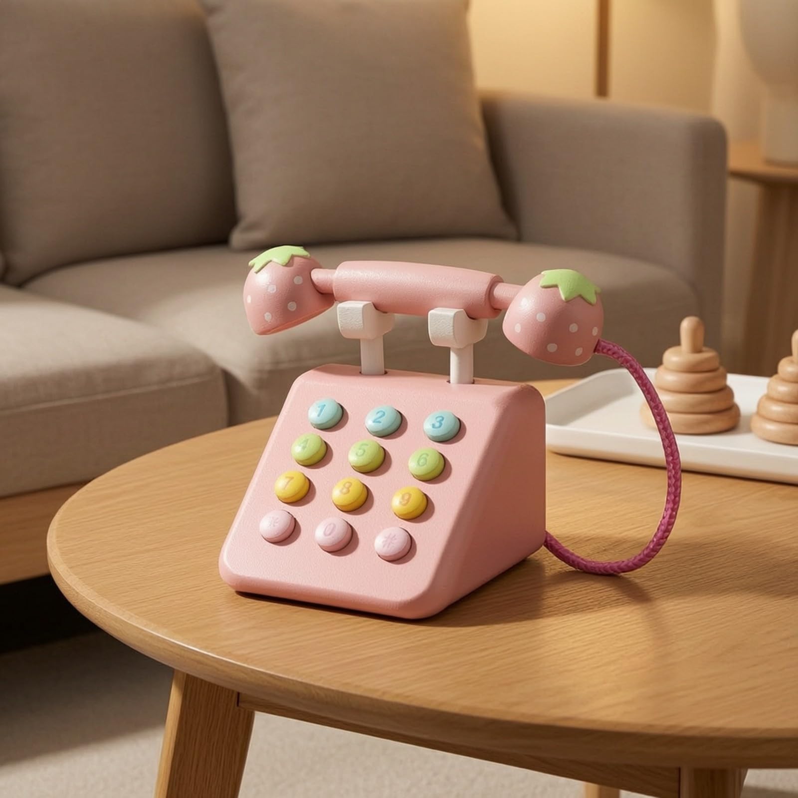 Giocattolo Telefono Ispirato al Modello a Disco retrò Telefono Giocattolo in Legno Sviluppa la Motricità Fine per Aula Scolastica,