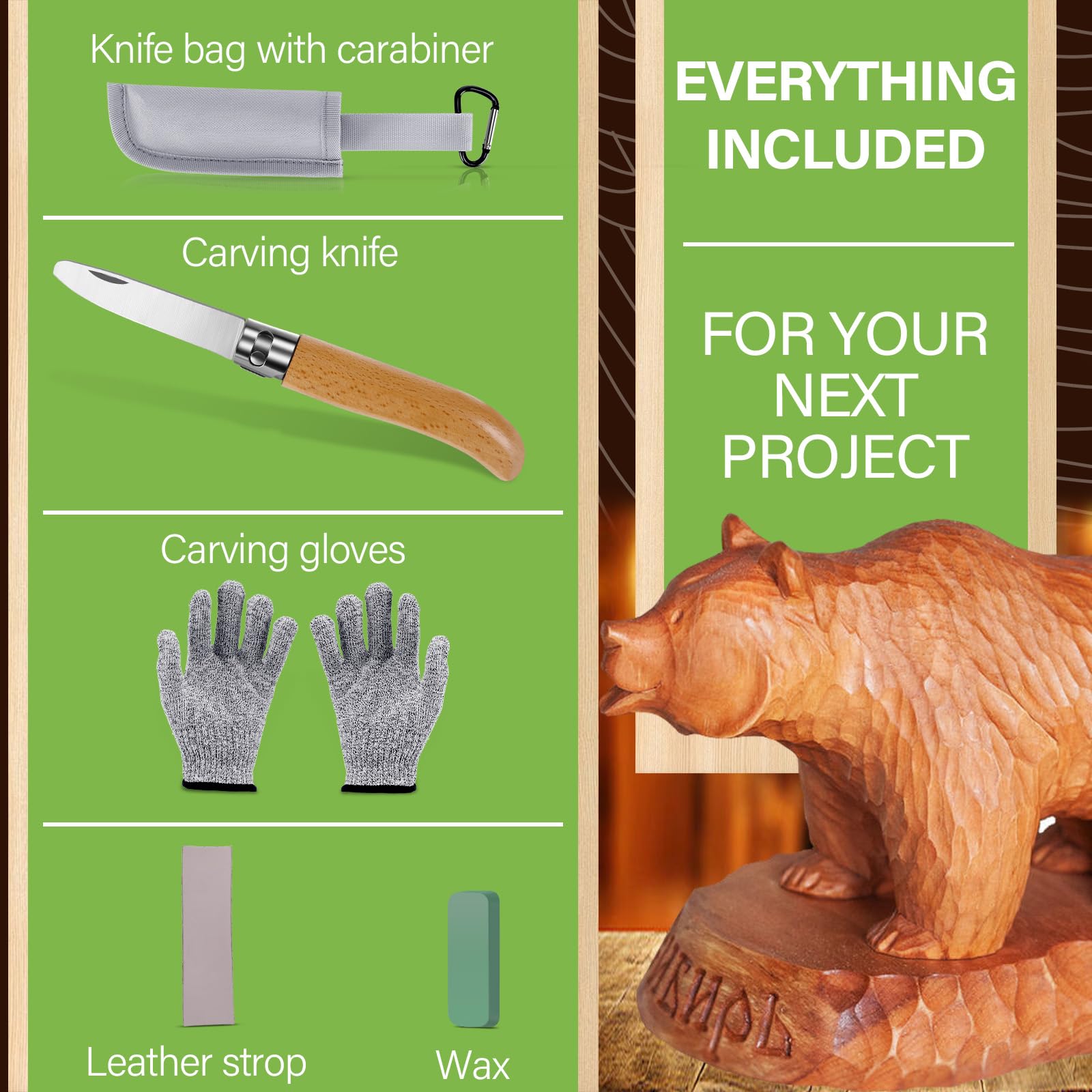 Couteau à découper pour enfants à partir de 6 ans - Ensemble de haute qualité avec poignée en bois, pliable pour extérieur avec gants