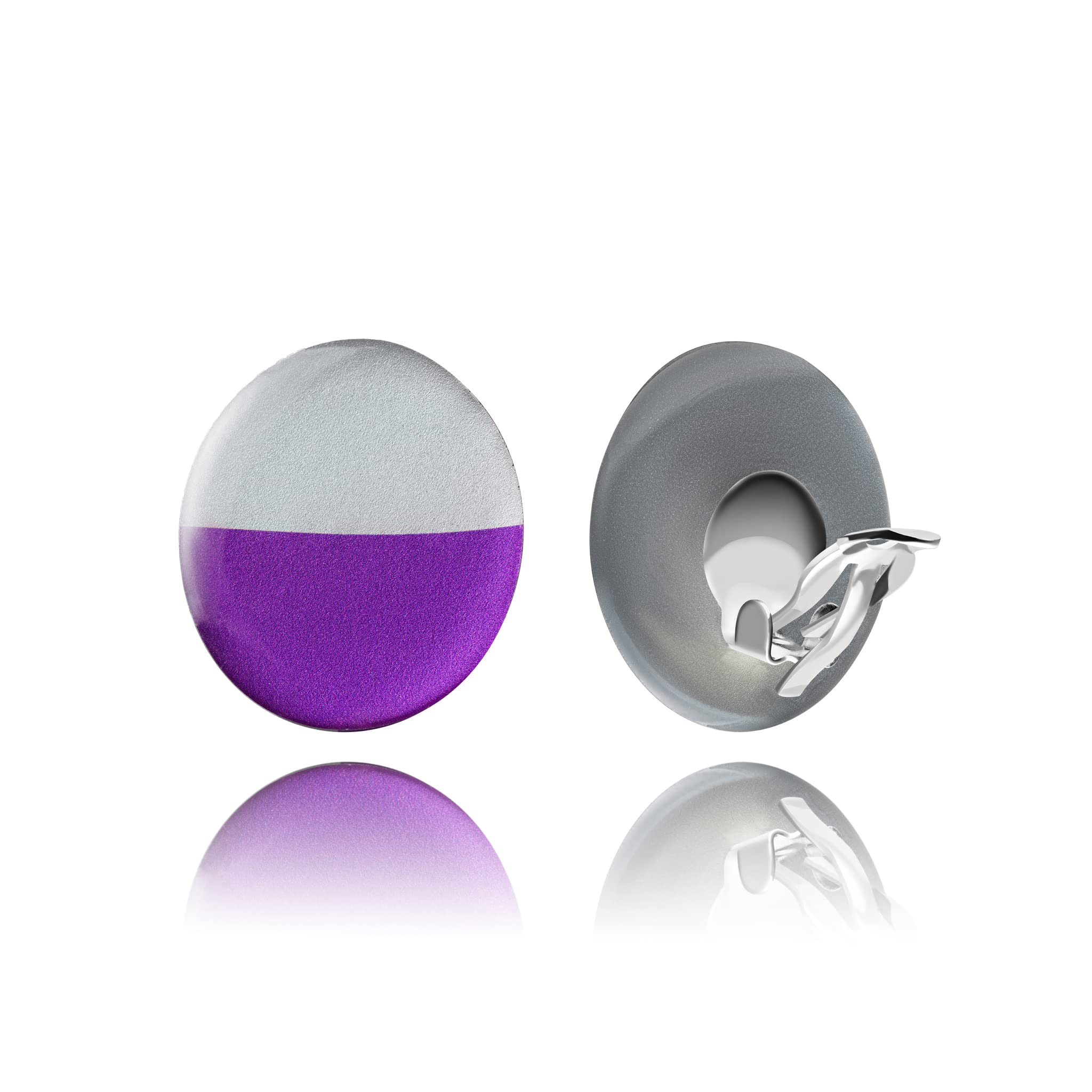 Retro Large Round or Flower Clip on Earrings, Non Pierced Ears for Women (Style 34 - Silver and Violet)