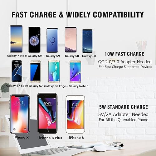 Miniatura 4 de Cargador inalámbrico, almohadilla de carga inalámbrica rápida de 10 W - Qi compatible con Samsung Galaxy S9S9+Note 8S8S8 Plus, iPhone Xs MaxXRXS88