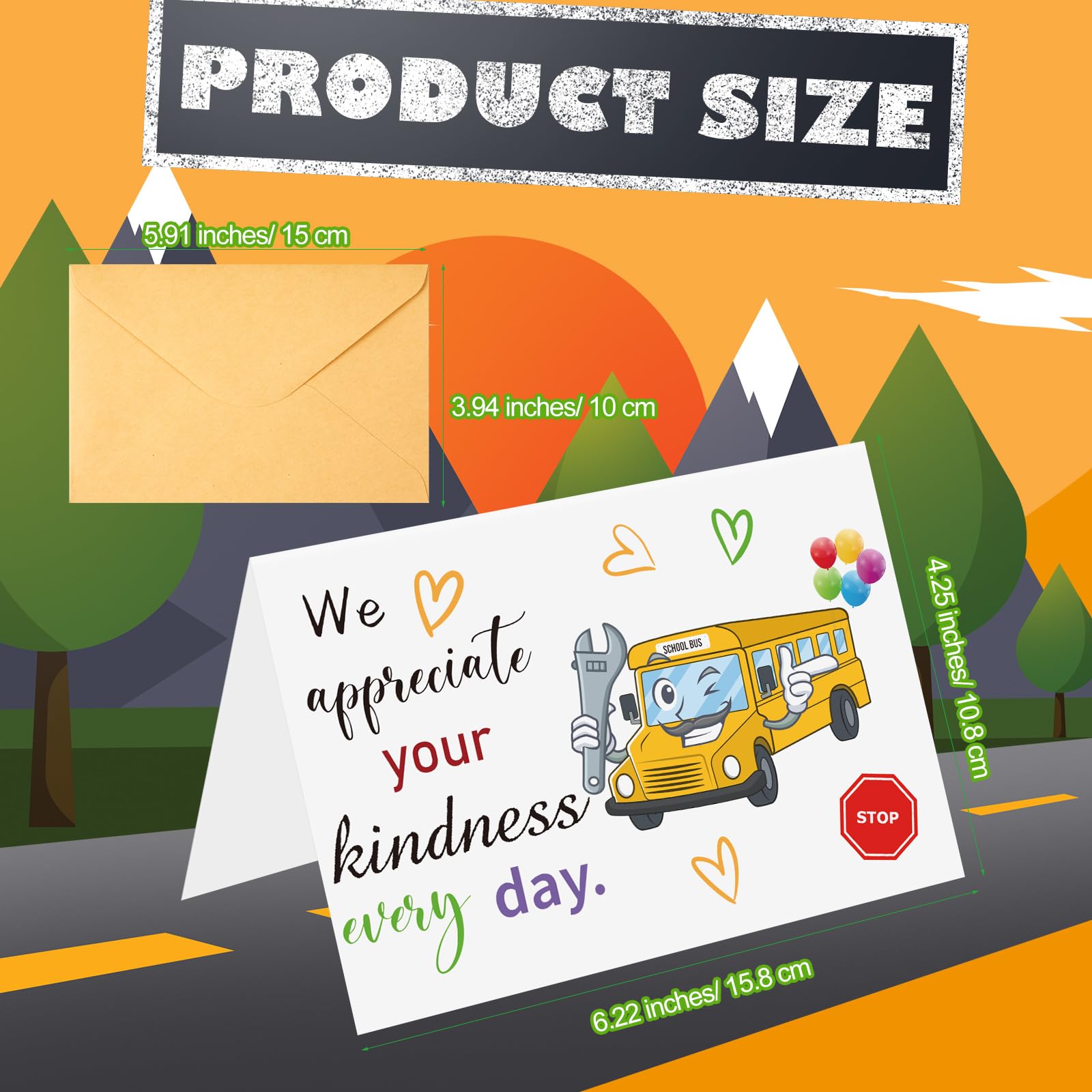 Motiskyy Paquete de 24 tarjetas de agradecimiento para conductor de autobús escolar con sobres, tarjeta de agradecimiento, regalo de jubilación, regalo de fin de año, para conductor de autobús
