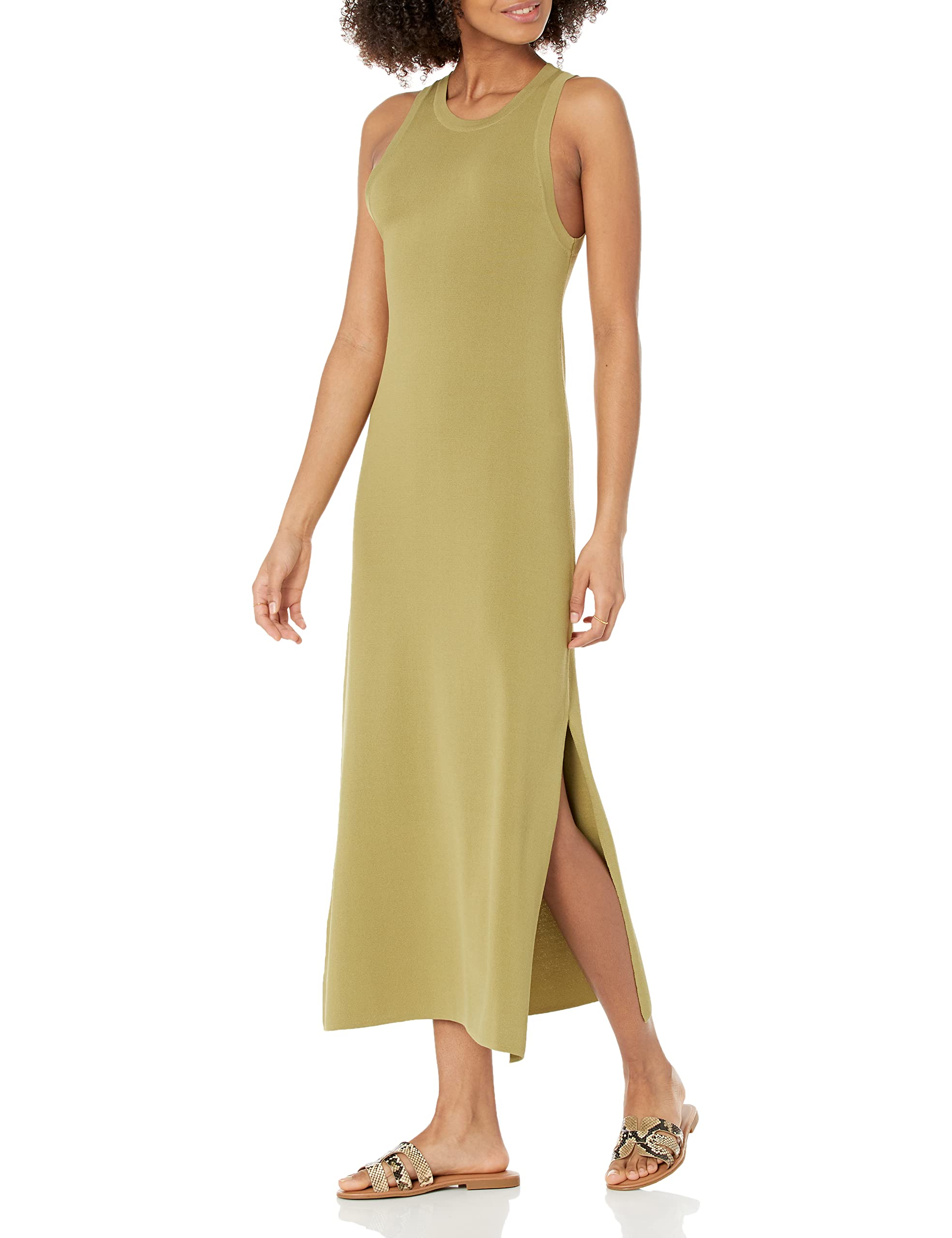 The Drop Women's Gabriela High Neck Cut-in A-line Side-Slit Maxi Sweater Dress