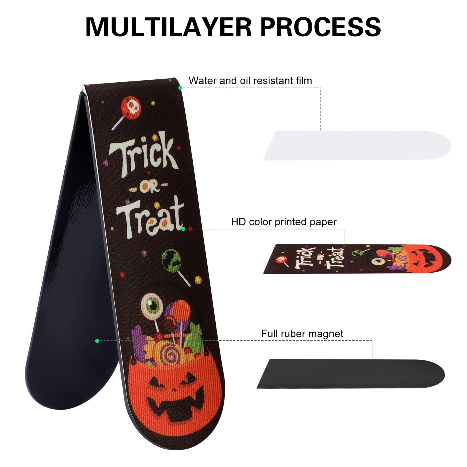 MWOOT 30 Pieces Halloween Magnetic Bookmark,Magnet Page Book Markers Set,Assorted Page Clips Bookmarks for Students School Office Reading (2x6cm,30 Styles) - Image 4