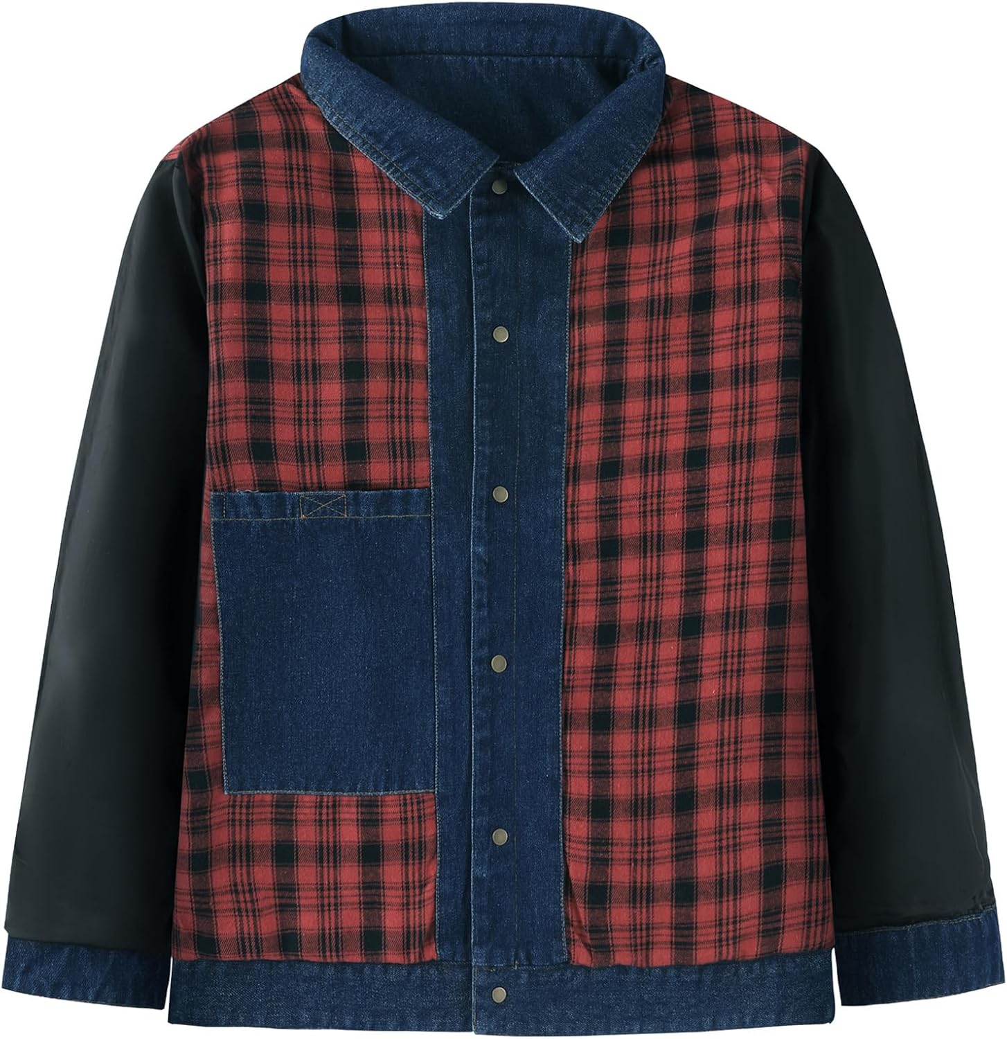 Mr.Stream Men's Snap Jean Jacket Western Cowboy Plaid Flannel Lined Work Denim Trucker Jackets - Image 4