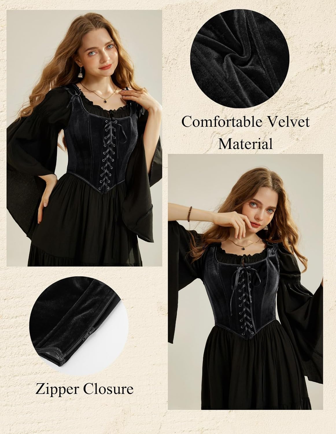 SCARLET DARKNESS Renaissance Corset Tops for Women Pirate Lace Up Overbust Velvet Bustier Bodice - Image 2