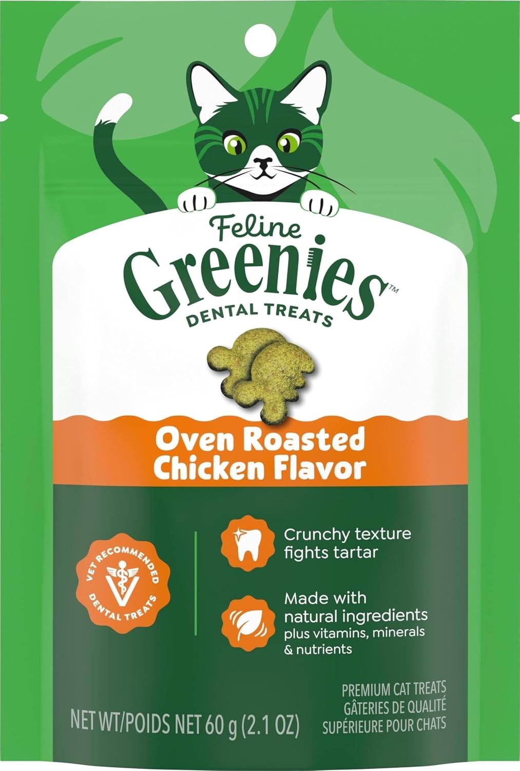 Greenies Feline Natural Dental Cat Treats, Roasted Chicken Flavor, 2.1 oz