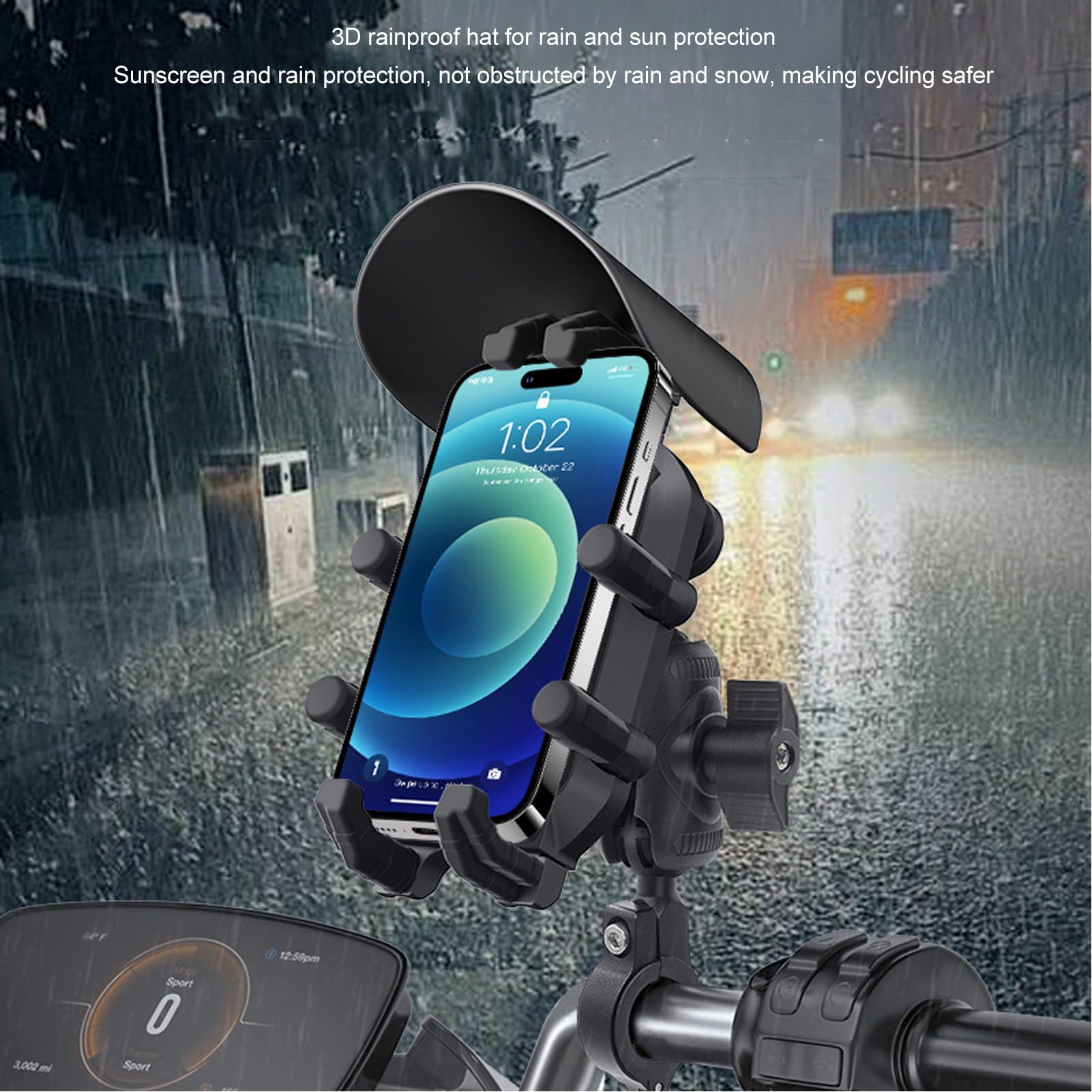 Supporto Sicuro per Telefono per Moto - Supporto antifurto con Cuscinetto in Silicone per Assorbimento degli Urti a 8 Artigli per Manubri da 11 a 27 mm, Ideale per