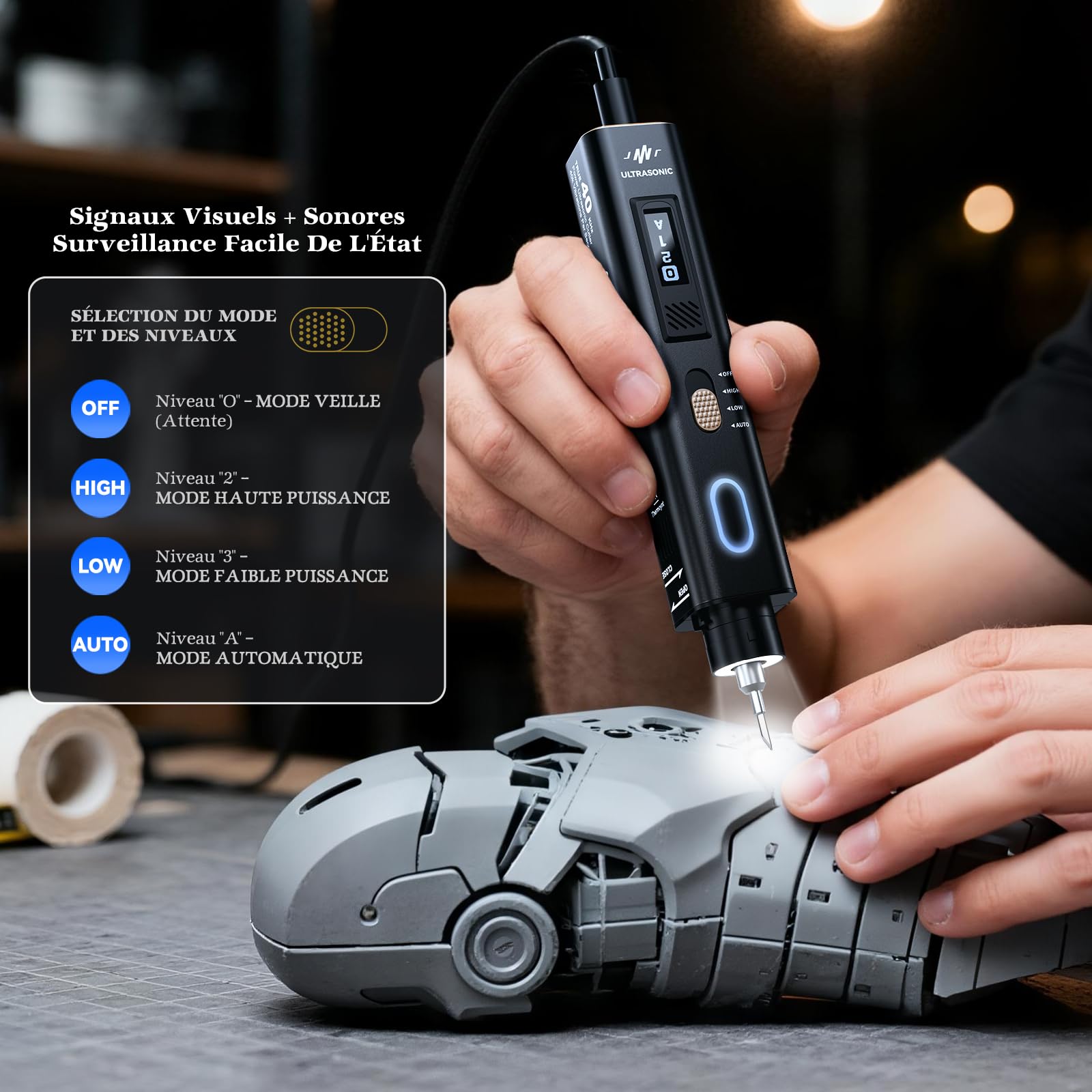 Cutter Ultrason, Couteau Ultrasonique Portable 40kHz, Outil de Coupe Haute Précision pour le Post-Traitement des Impressions 3D - Coupe Propre le Plastique, Résine, Cuir, Bois sans Effilochage