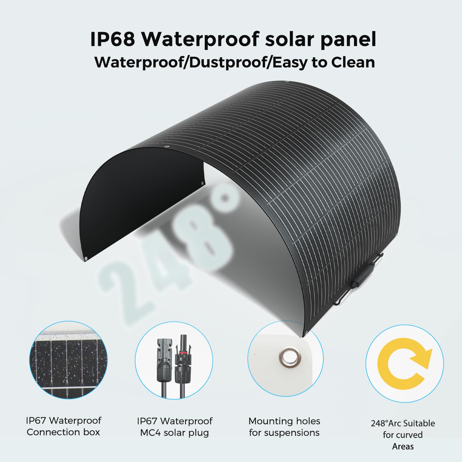 XINPUGUANG Panel solar flexible 12 V 100 W paneles solares flexibles para 12 V Batería, EV, Autocaravana, Marina, Barco, Caravana, Casa