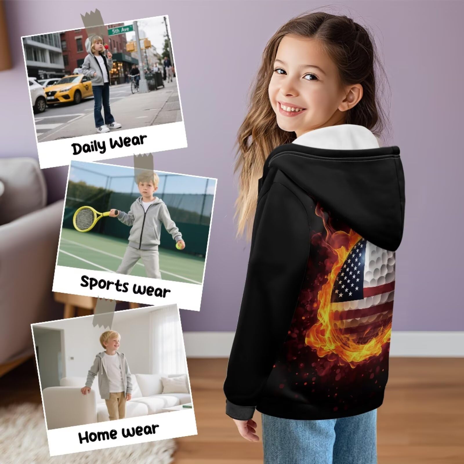 Sudadera con capucha y bolsillos para niños, con cremallera, chaqueta de invierno, ropa deportiva para niños y niñas