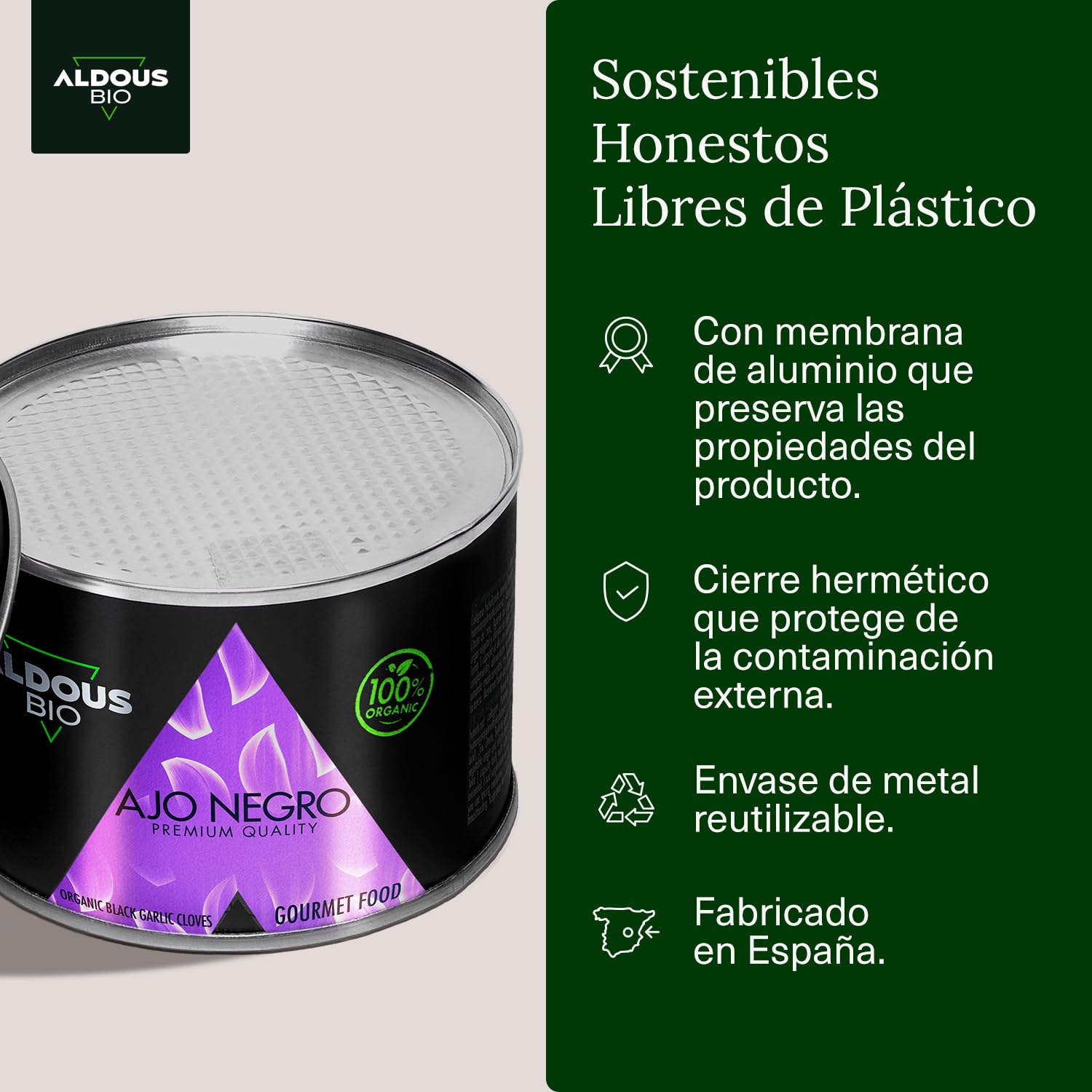 Ajo Negro Ecológico Español Dientes Pelados Gourmet Libre de Plástico