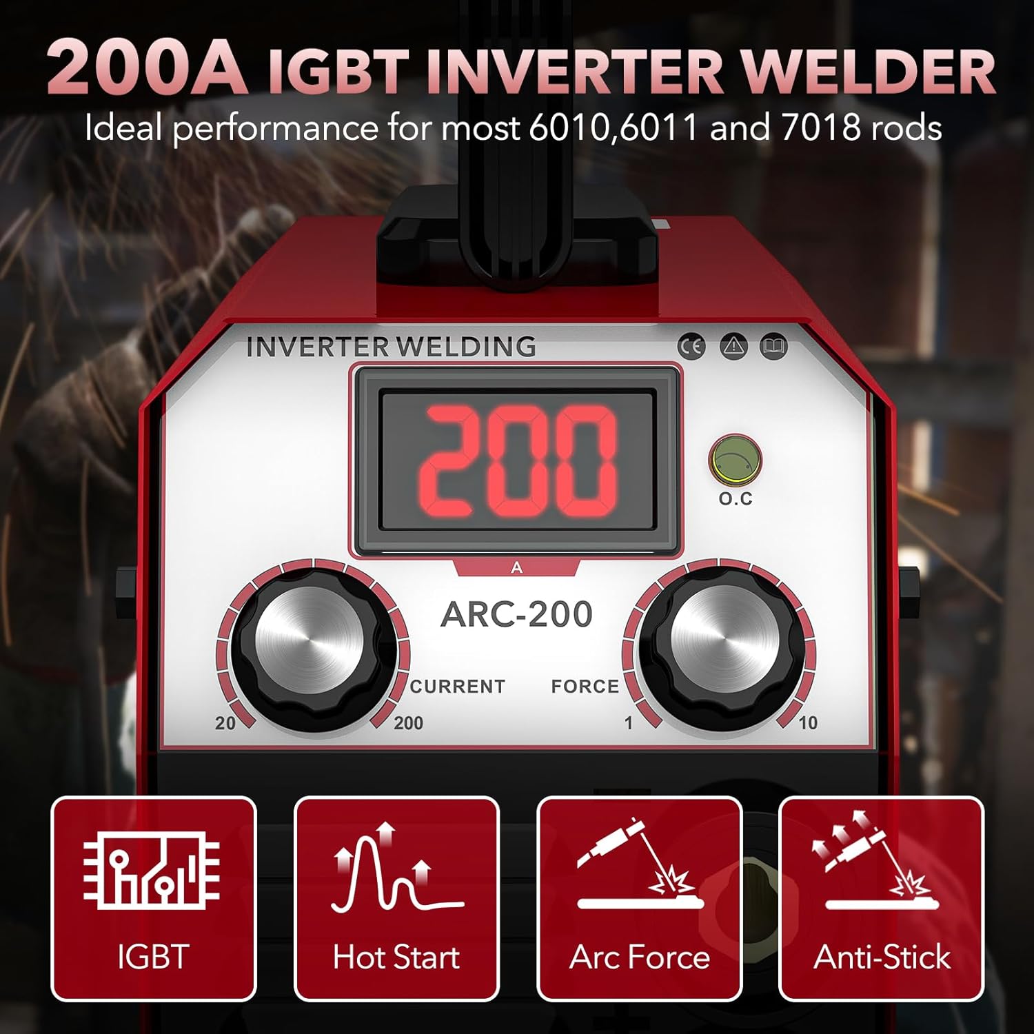 Welding Machine 200A 110V Portable Welder Machine, IGBT Inverter Stick Welder with Hot Start Arc Force Anti-Stick, for Beginners and Professionals Welder