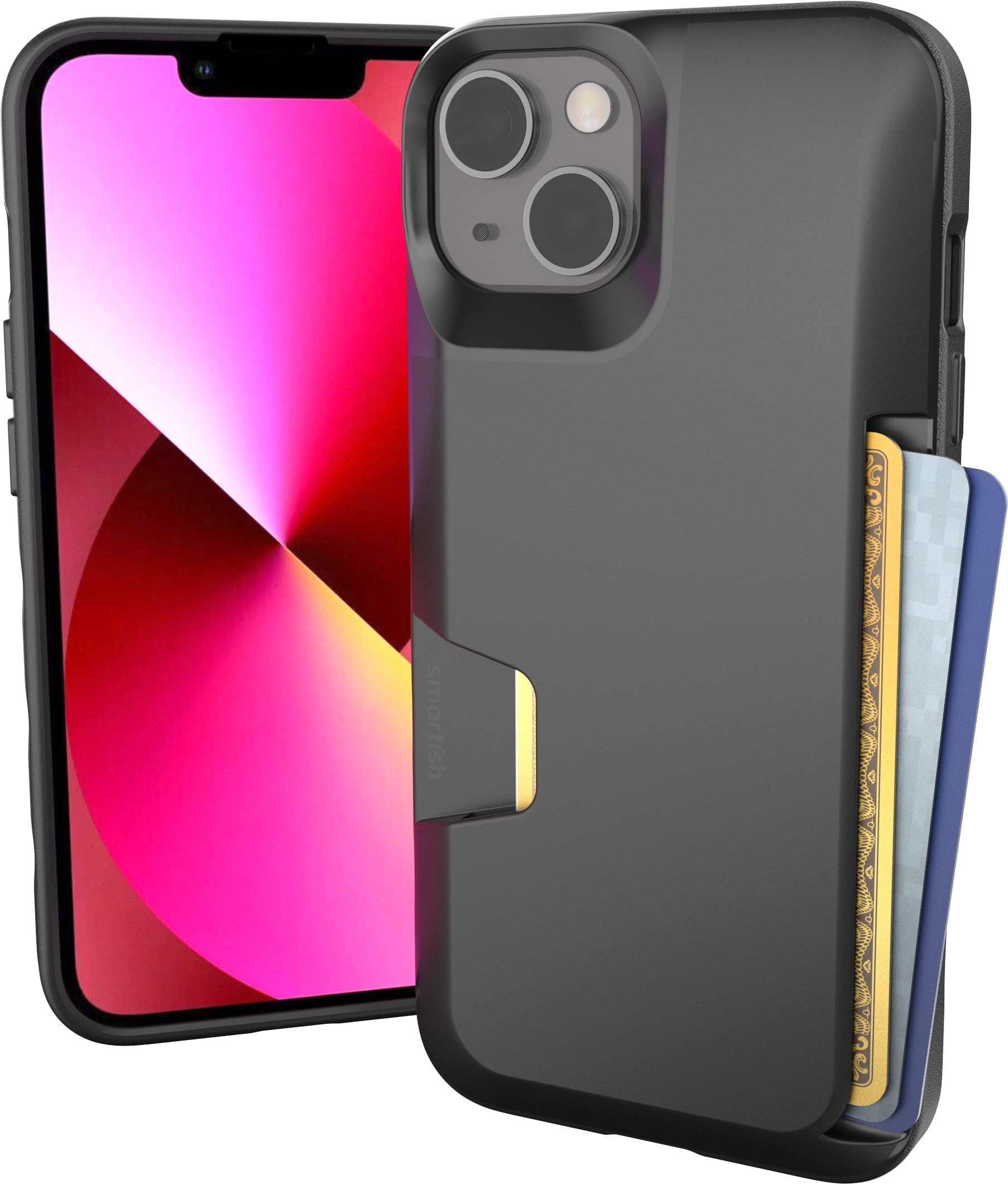 Smartish® iPhone 13 Wallet Case - Wallet Slayer Vol. 1 [Slim + Protective] Credit Card Holder - Drop Tested Hidden Card Slot Cover Compatible with Apple iPhone 13 - Black Tie Affair