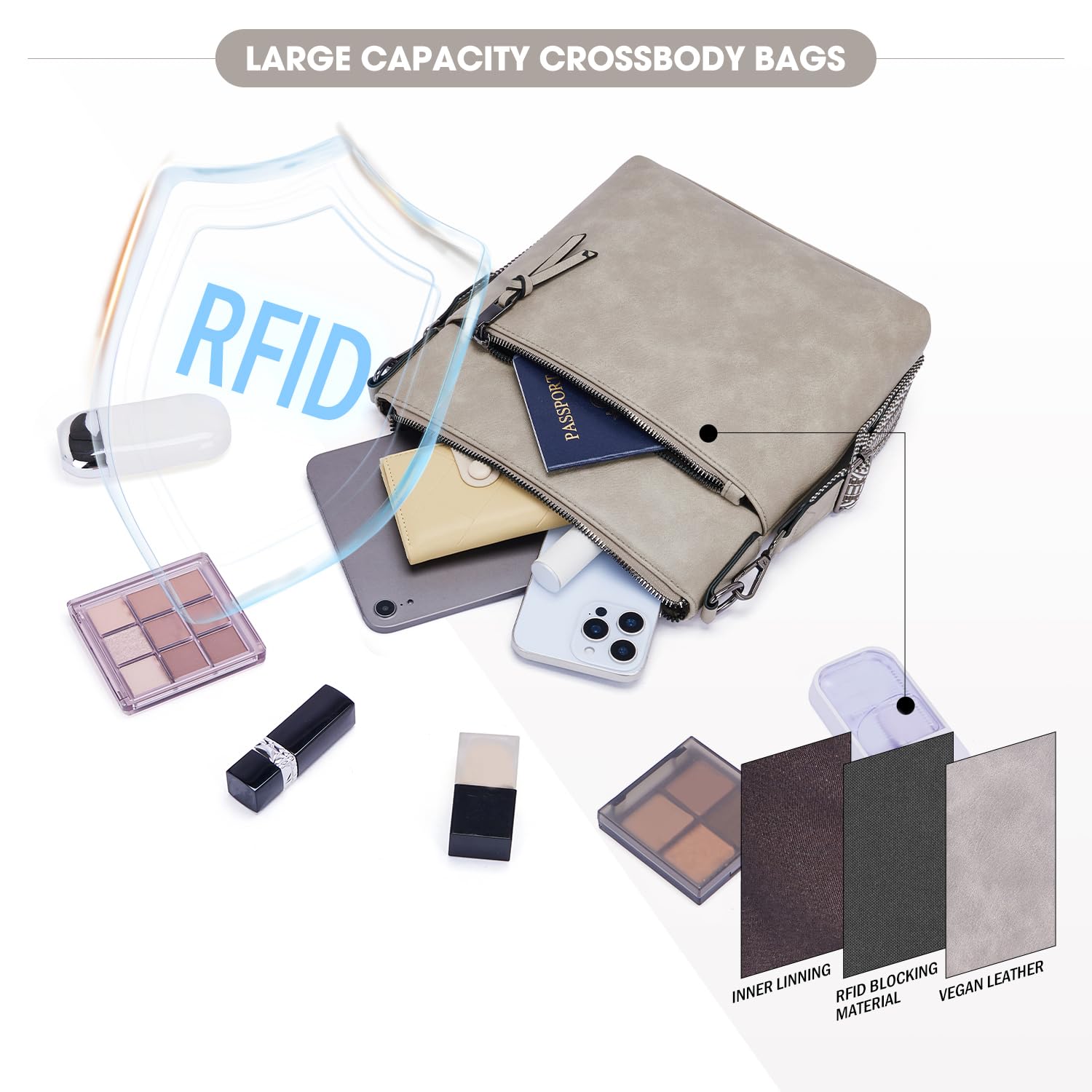 Roulens Mittel Damen Umhängetaschen, Leicht Damen Schultertasche aus Veganes Leder, Crossbody Bags für Frauen mit Verstellbar Abnehmbar Breiter Gurt