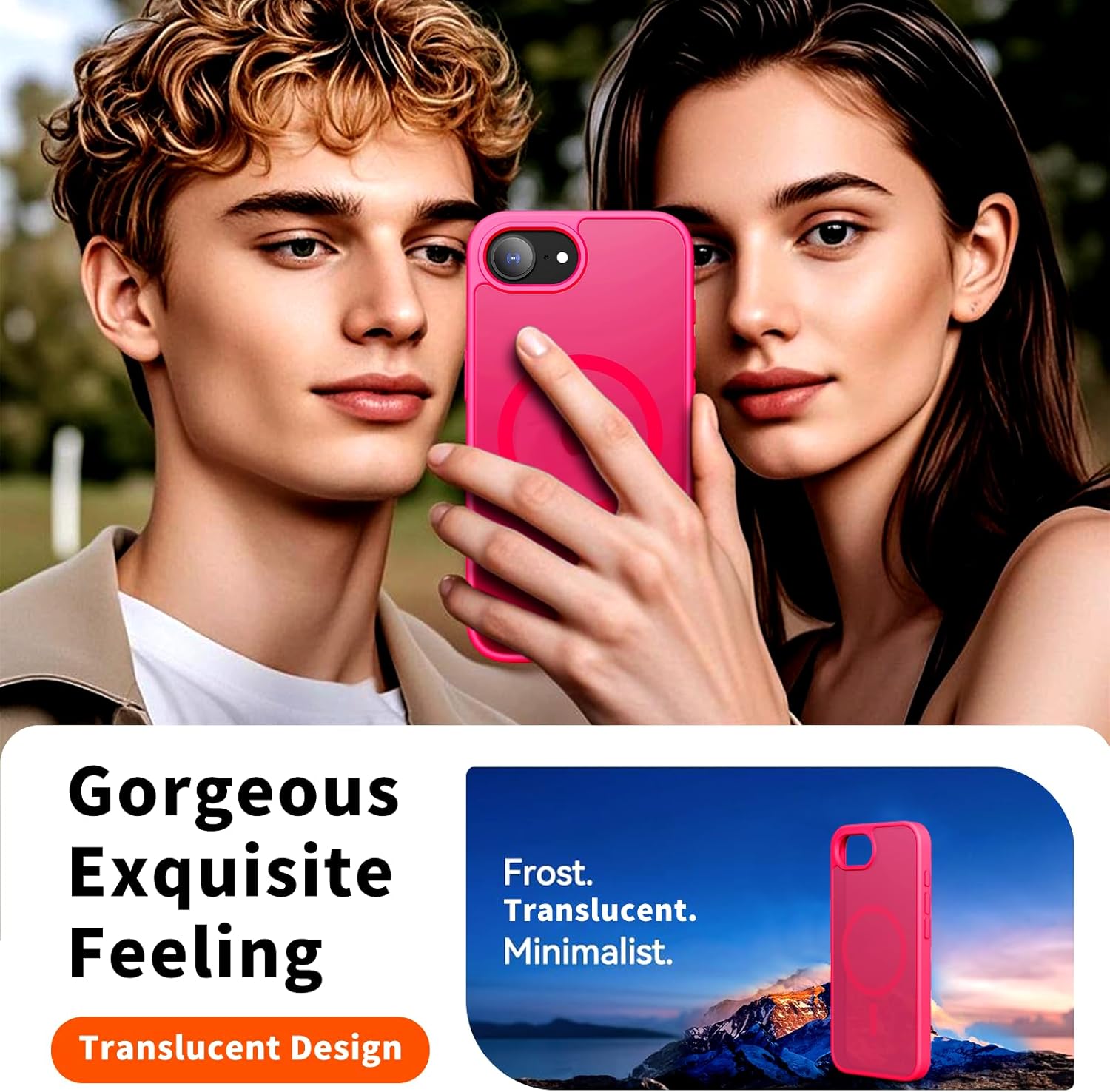 Hualele Magnetic for iPhone 16e Case,Compatible with MagSafe, Military Grade Dropproof Translucent Matte Hard Back Soft Edge Cover for iPhone 16e Phone Case,Hot Pink Hot Pink iPhone 16e image 5 of 6 B0F83S1YNH