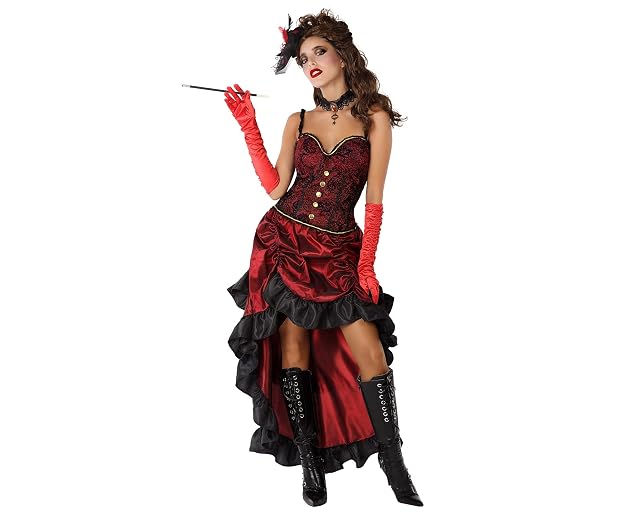 Atosa Disfraz Cabaret Rojo para Mujer Adulta con Vestido Asimétrico, Estilo Burlesque y Accesorios Elegantes