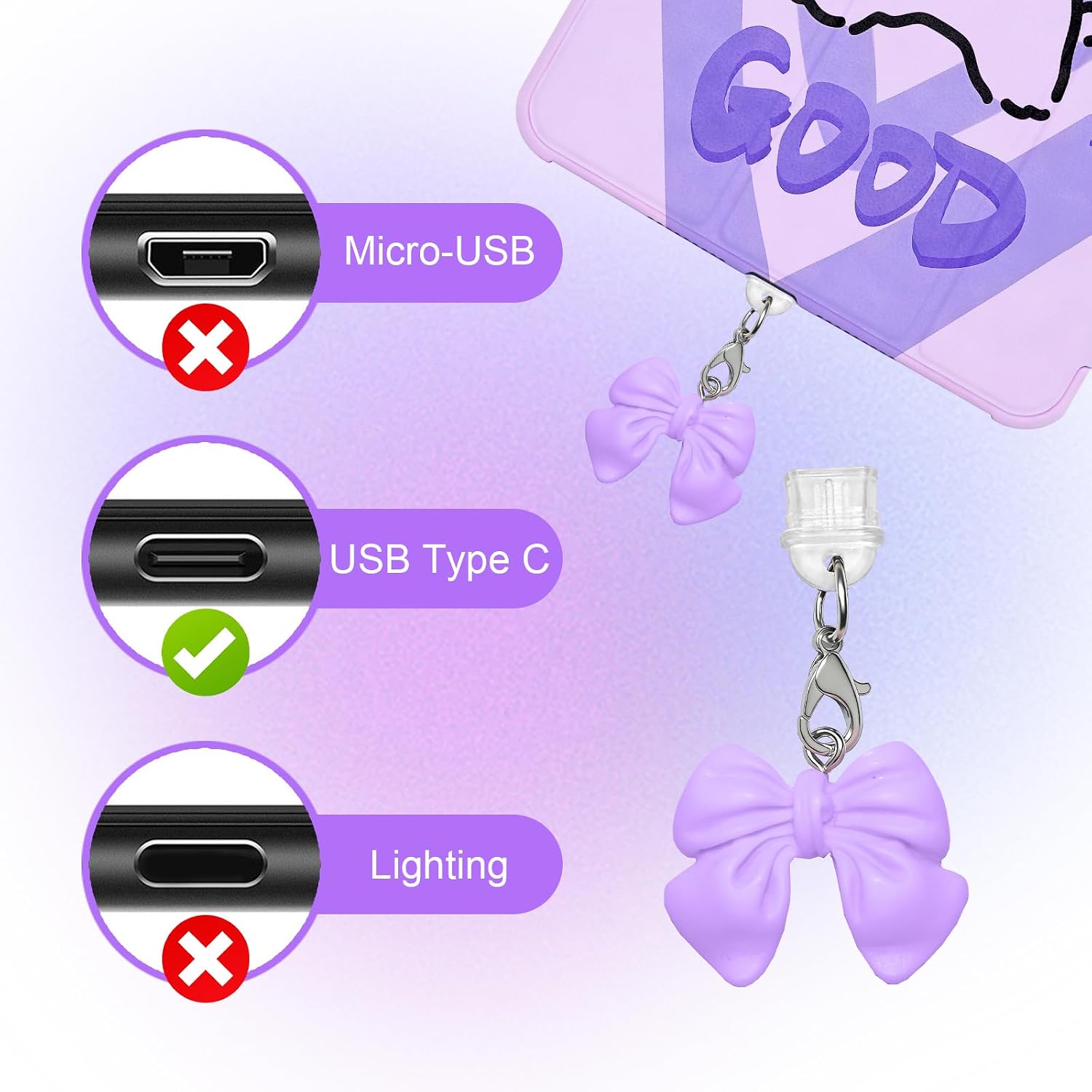 Charms Set for Kindle, Cute Kindle Charms Decorating Accessories with Type C Kindle Dust Plug Charm, Compatible with Kindle Paperwhite 11th 12th Generation-Purple