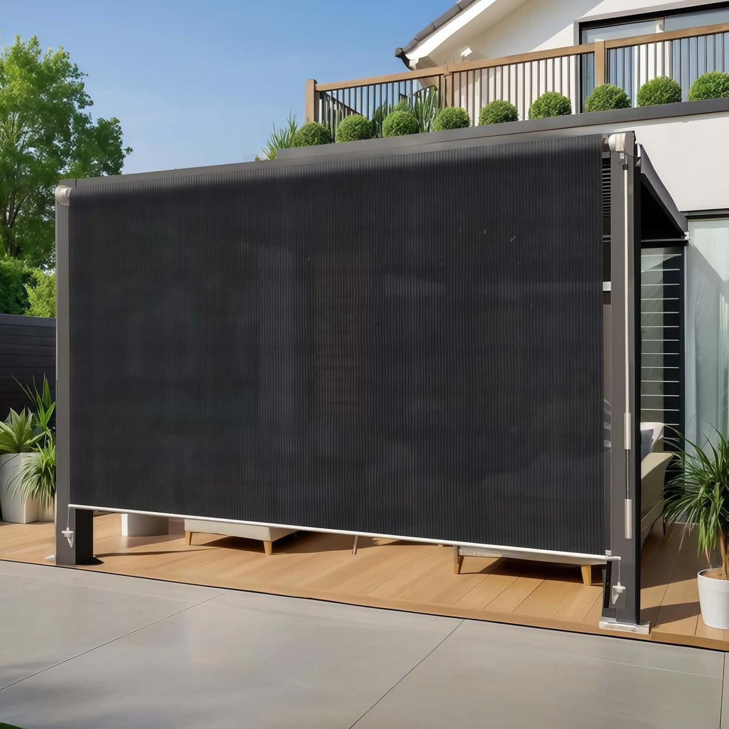 Cordless Outdoor Roller Shades for Patio Lawn Pergola Garden Porch Cabana Gazebo,Dock Home Roll Up Blinds Exterior Sun Windproof Shades .89" W x(30" H to 120" H Customizeize) Black.