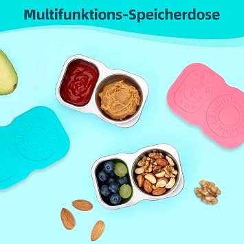 2 Pack Stainless Steel 2-Compartment Small Snack Containers with Lids, Reusable Snack Pack Containers, Lunch Box Accessories, Double Compartment Salad Dressing Containers to Go,