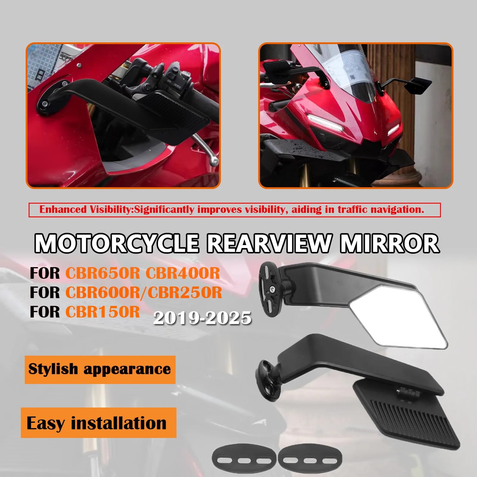 Specchietti Universali per Moto con Design a Lama Alare per CBR250R, CBR650R, Ninja 400, 600, ZX6R, ZX10R, GSXR1000 – Specchietti Laterali Orientabili e Regolabili
