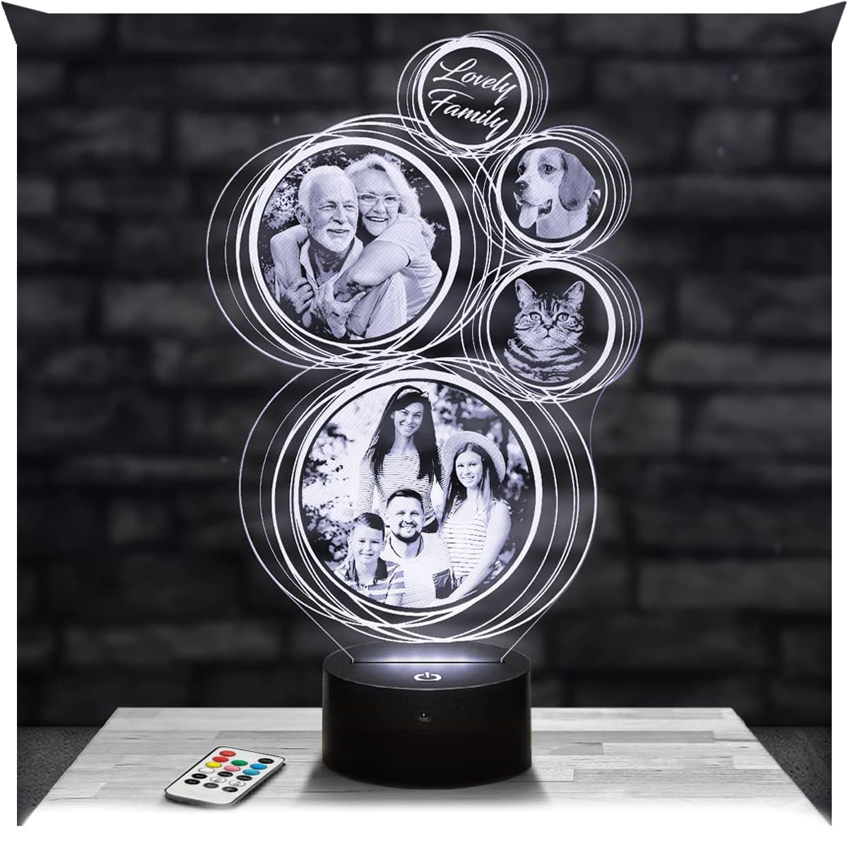 Lampephoto.fr, Personalised lamp with Photo, 5 Customizable Circles Engraved by Laser, Customizable Text, Personalised Lamp on Plexiglass, Gift Idea for Mother's Day, Christmas, Valentine's Day — image 1