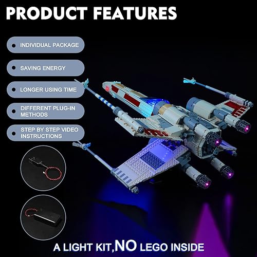 Miniatura 8 de BrickBling Kit de luces para Lego UCS X-Wing Starfighter (sin modelo), versión de control remoto luces compatibles con Lego 75355, gran sorpresa