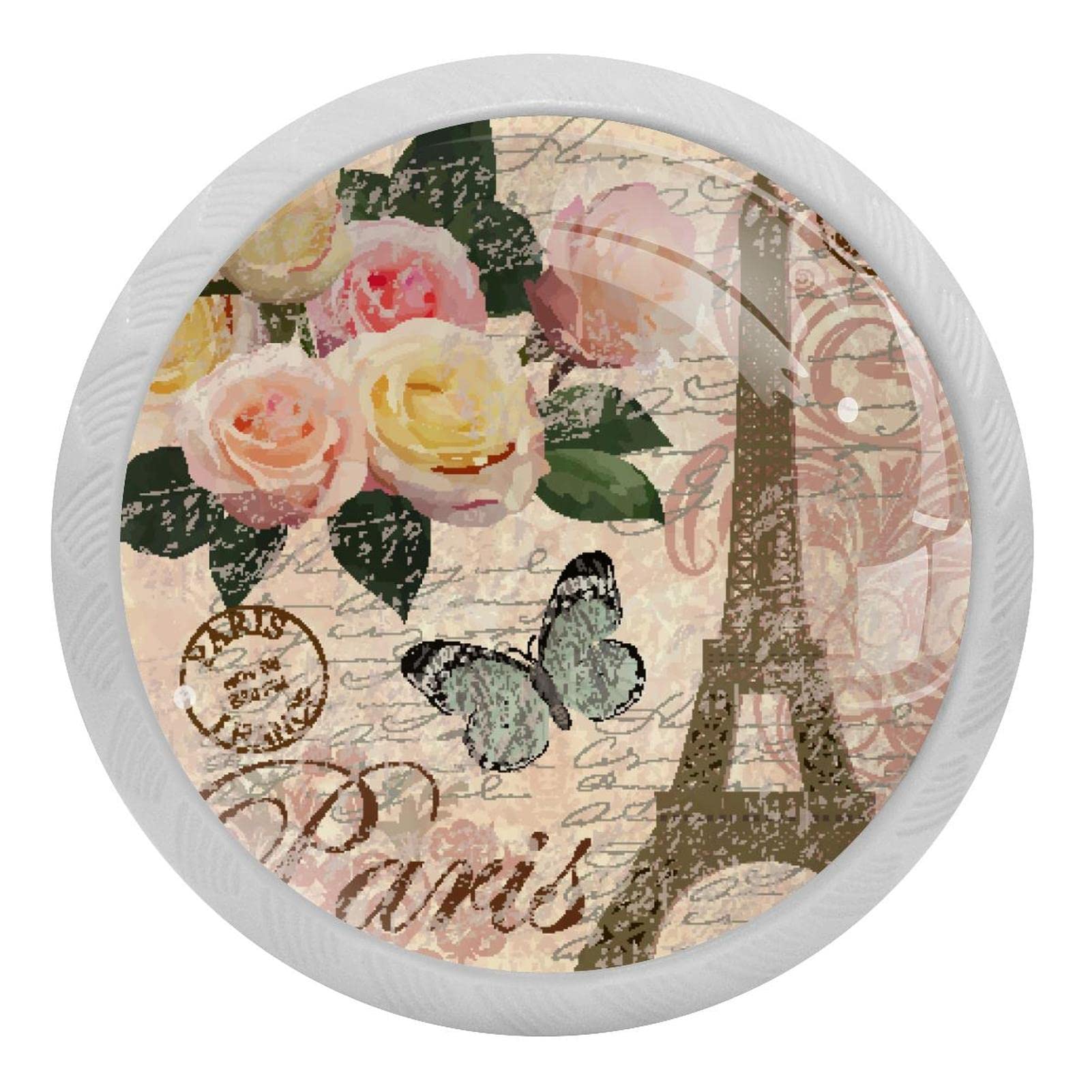 Poignée de placard fluorescente style vintage Paris Tour Eiffel avec vis en inox x4