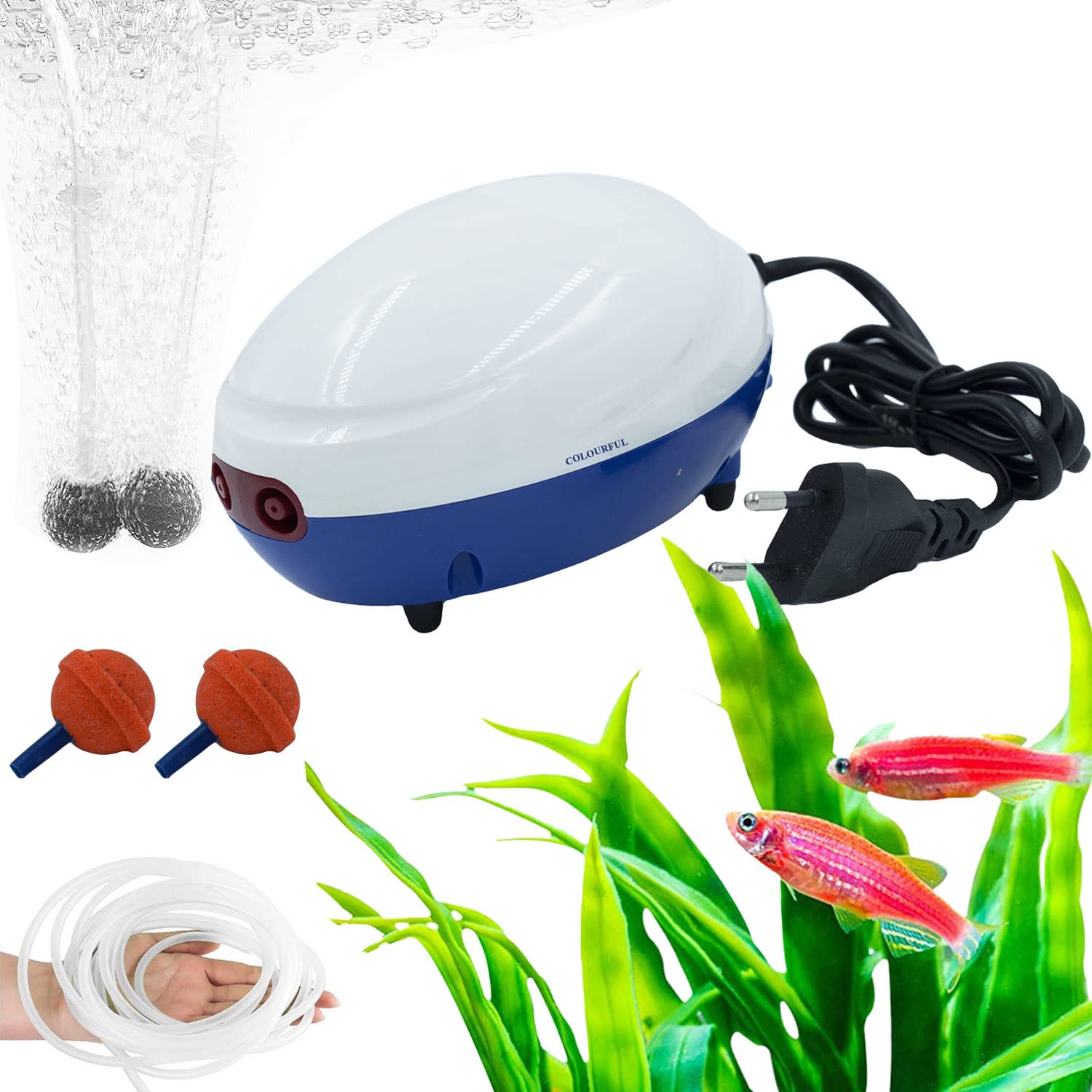 COLOURFUL - Dual Outlet Aquarium Air Pump, Fish Tank Aerator with Accessories, Quiet Oxygen Pump for Large Size Tank | Suitable to 100L to 300L | RS-503 (Set of 1, Combo - 1) (B0BQGKWMYP) Amazon Price History, Amazon Price Tracker