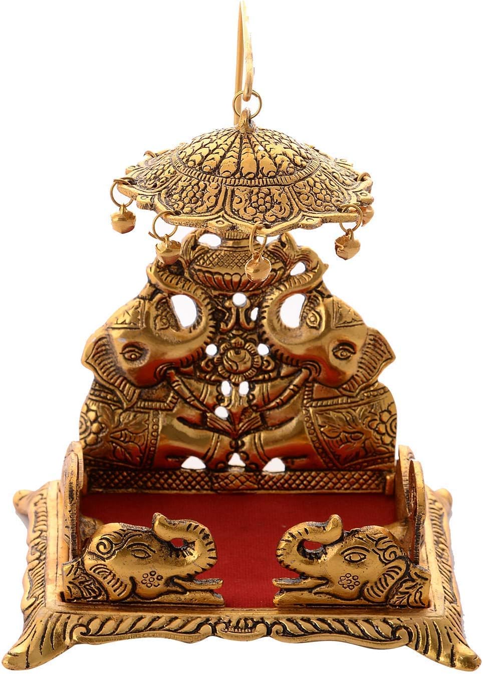 Krishna Ladoo/Laddu Bal Gopal Metal Singhasan, Religious Puja Gifts and Decor, Showpiece (7 x 5.5 x 4.5 inch, Gold)