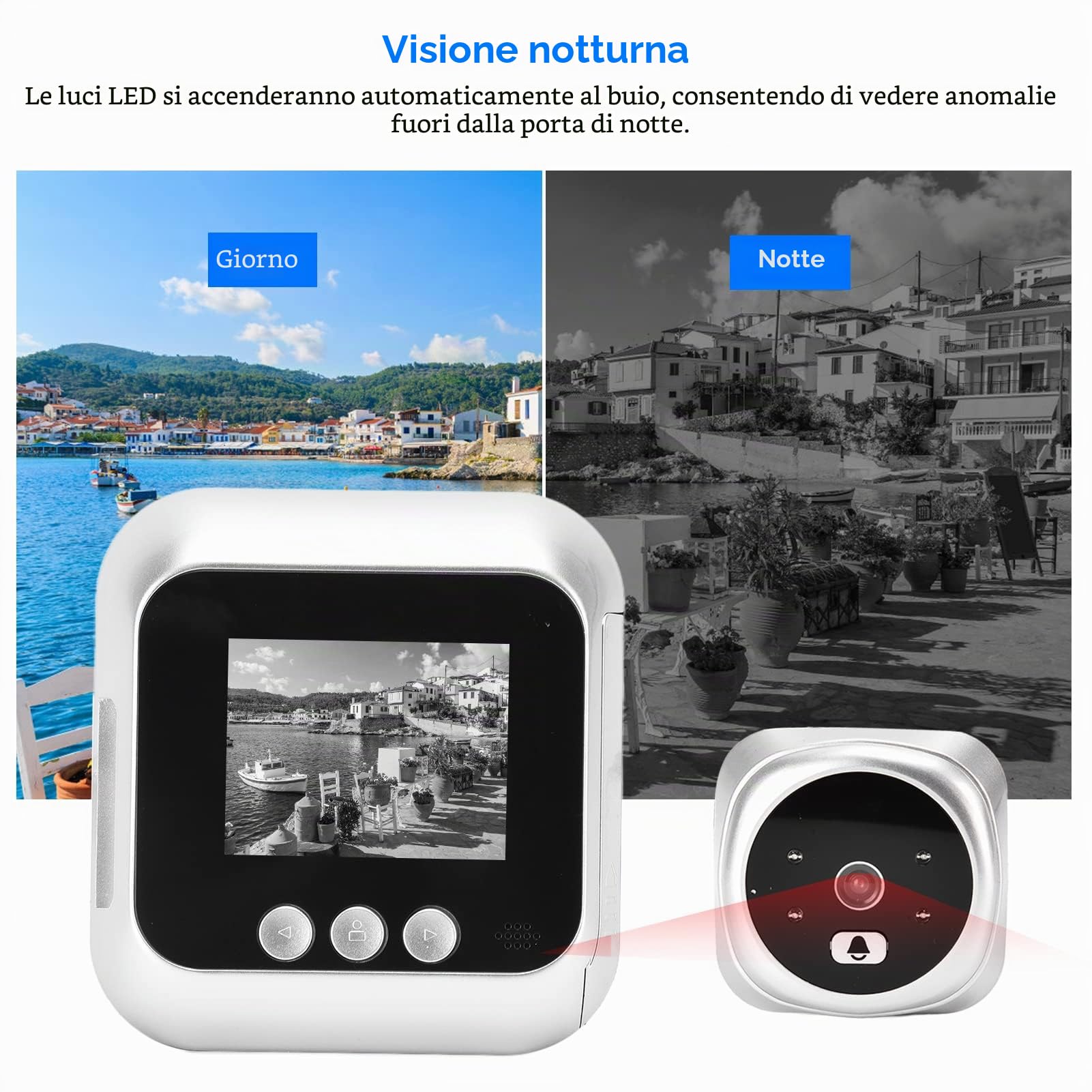Telecamera spioncino per spioncino digitale, visore digitale per porta di sicurezza 2,8 pollici Visione notturna grandangolare 135 gradi 720P per uso domestico