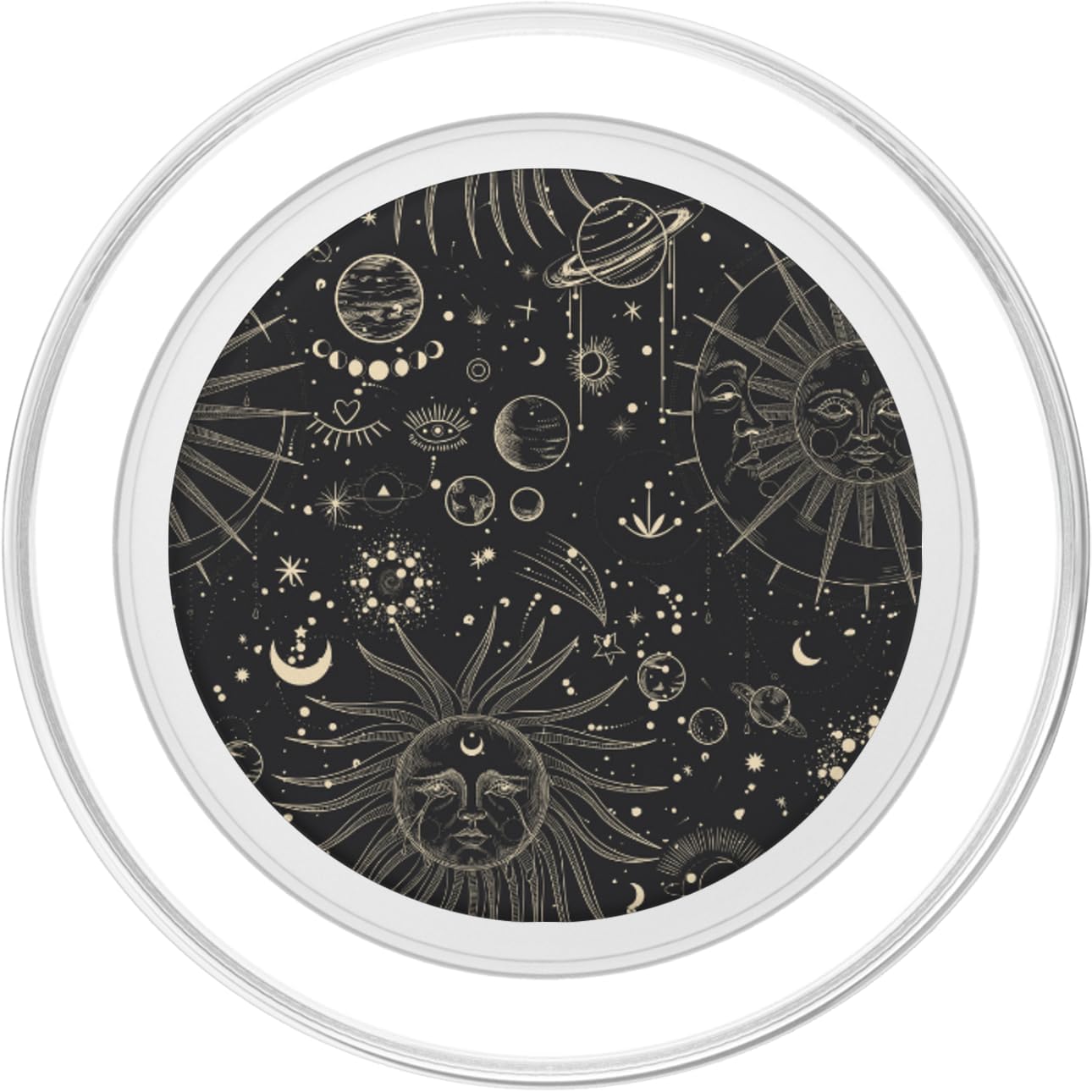 Mystic Astrology Moon Sun Stars Planets Pattern Black PopSockets PopGrip for MagSafe - Image 2