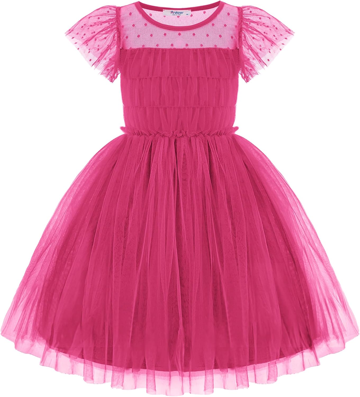 Arshiner Little Girl Dresses Contrast Mesh Ruffle Sleeve Birthday Holiday Princess Toddler Tulle Dress for 2-7 Years Old