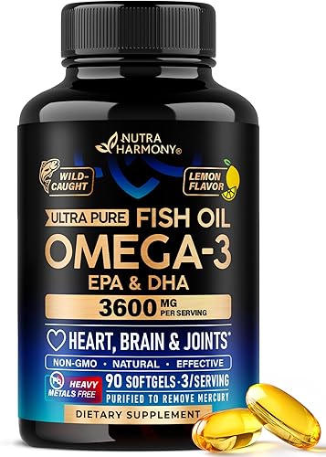 Aceite de pescado Omega 3 3600 mg Suplemento Omega 3 EPA y DHA Sin metales pesados Soporte para corazón, cerebro y articulaciones Aceite de