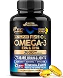 Omega 3 Fish Oil 3600 mg - Omega 3 Supplement | EPA & DHA - Heavy Metals Free - Heart, Brain & Joint Support - Purified Fish Oil for Men & Women - Lemon Flavored - Made in USA, 90 Softgels