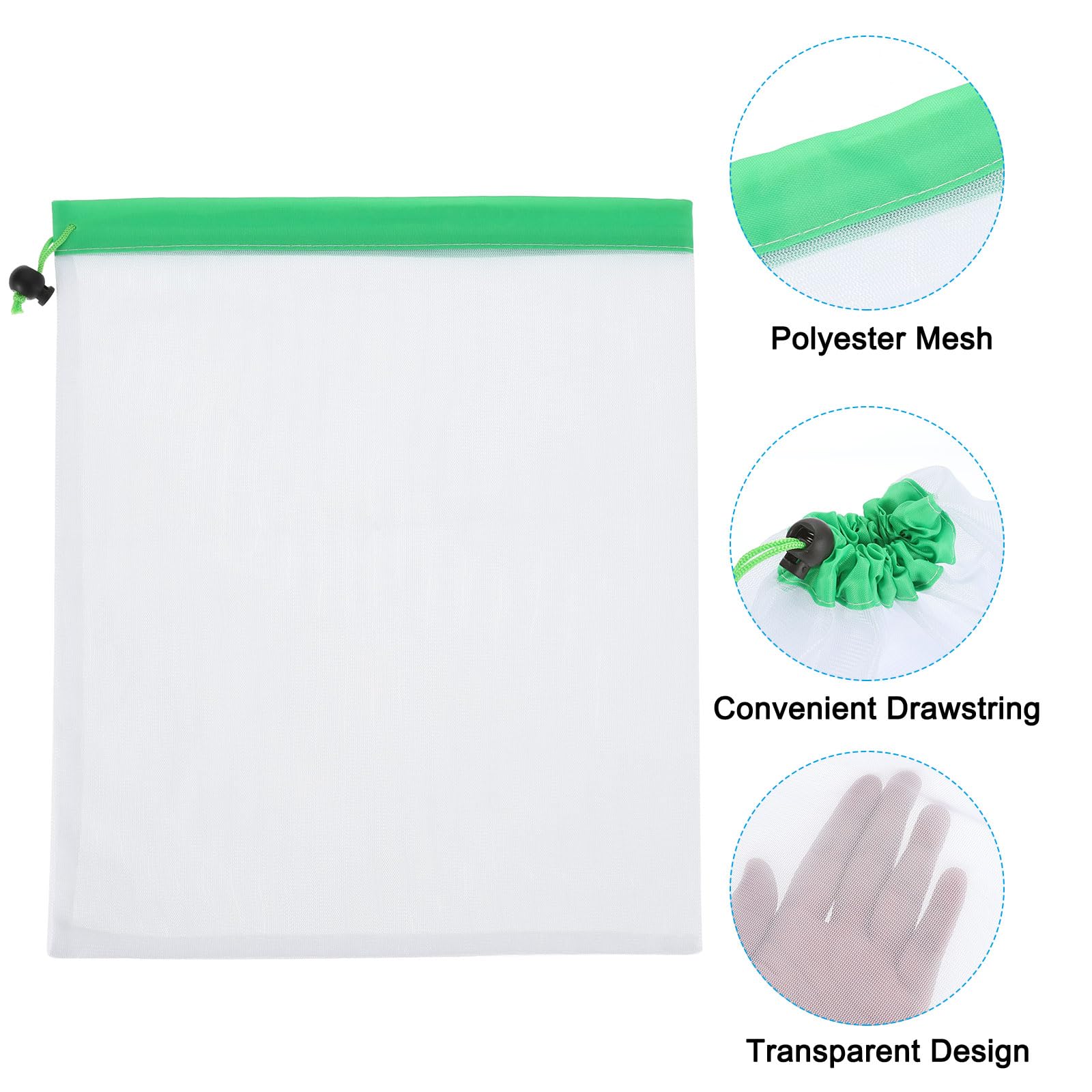 PATIKIL Mesh Produce Bags, 8 Pack 12x14 Inch Reusable Produce Bag Drawstring Washable See-Through Grocery Bags for Fruits Veggies Shopping Storage, Green - Image 3