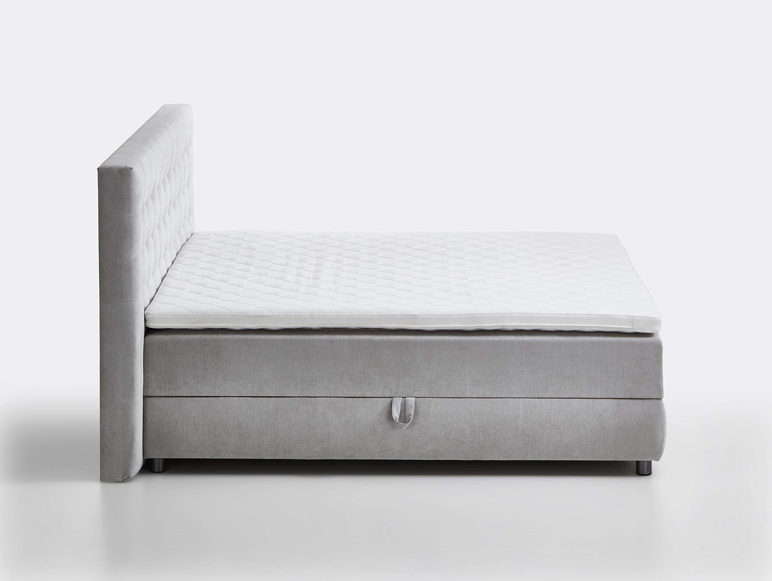 Atlantic Home Collection TINA - Letto con base a molle, topper incluso (rigidità H2) e cassettoni (2 pezzi), 160 x 200 cm, grigio chiaro