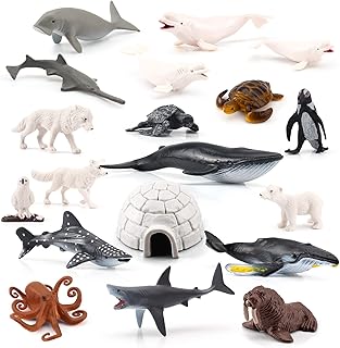 Arctic Sea Animal Figurines Set Small Cake Toppers 19PCS Christmas Toy Gift Polar Bear Figurine Plastic Arctic Fox Figure Penguin Figurines Snow Toys for Kids Toddlers Preschool Educational Playset