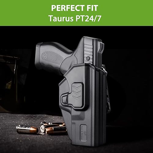 Miniatura 3 de Funda Taurus PT247, funda de polímero OWB para cinturón compatible solo con Taurus PT247 (no para Pro), sistema de liberación de dedos índices, 360