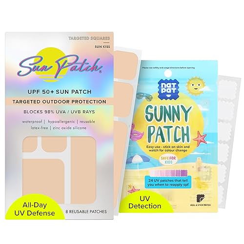 Ahorra $10 cuadrados de protección UV Sun Patch + calcomanías de detección UV NATPAT SunnyPatch  Parches faciales reutilizables UPF 50+ +